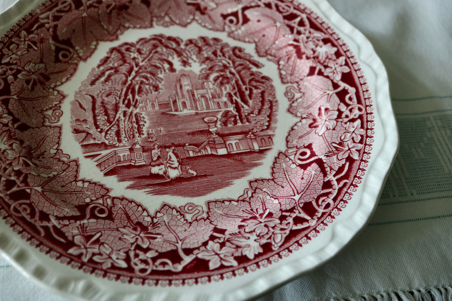 vintage English Mason's red cranberry transferware plate