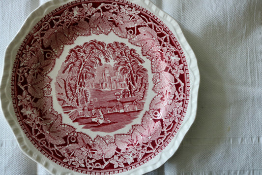 vintage English Mason's red cranberry transferware plate