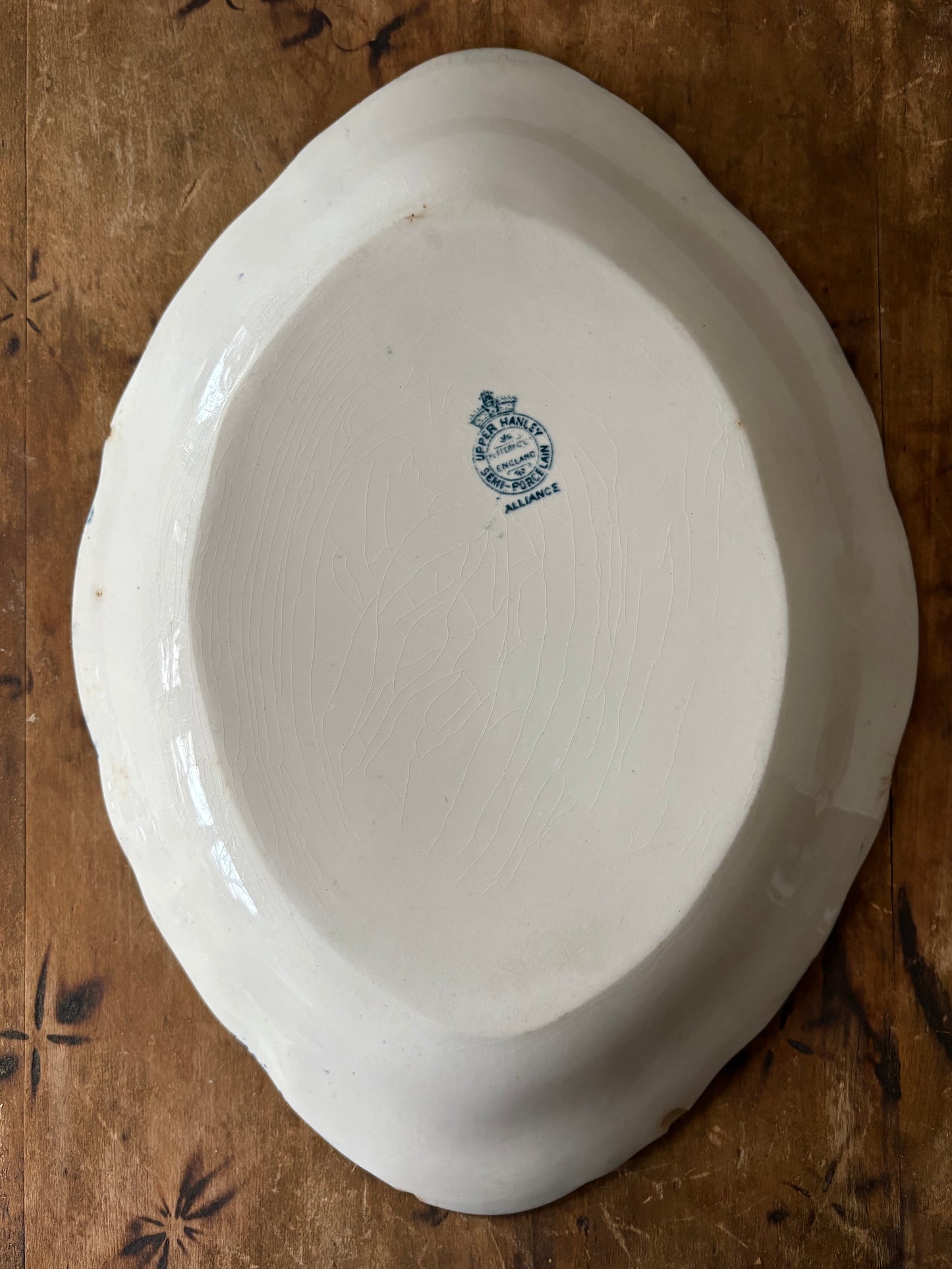antique English transferware platter 'Alliance' by Upper Hanley Pottery Co.