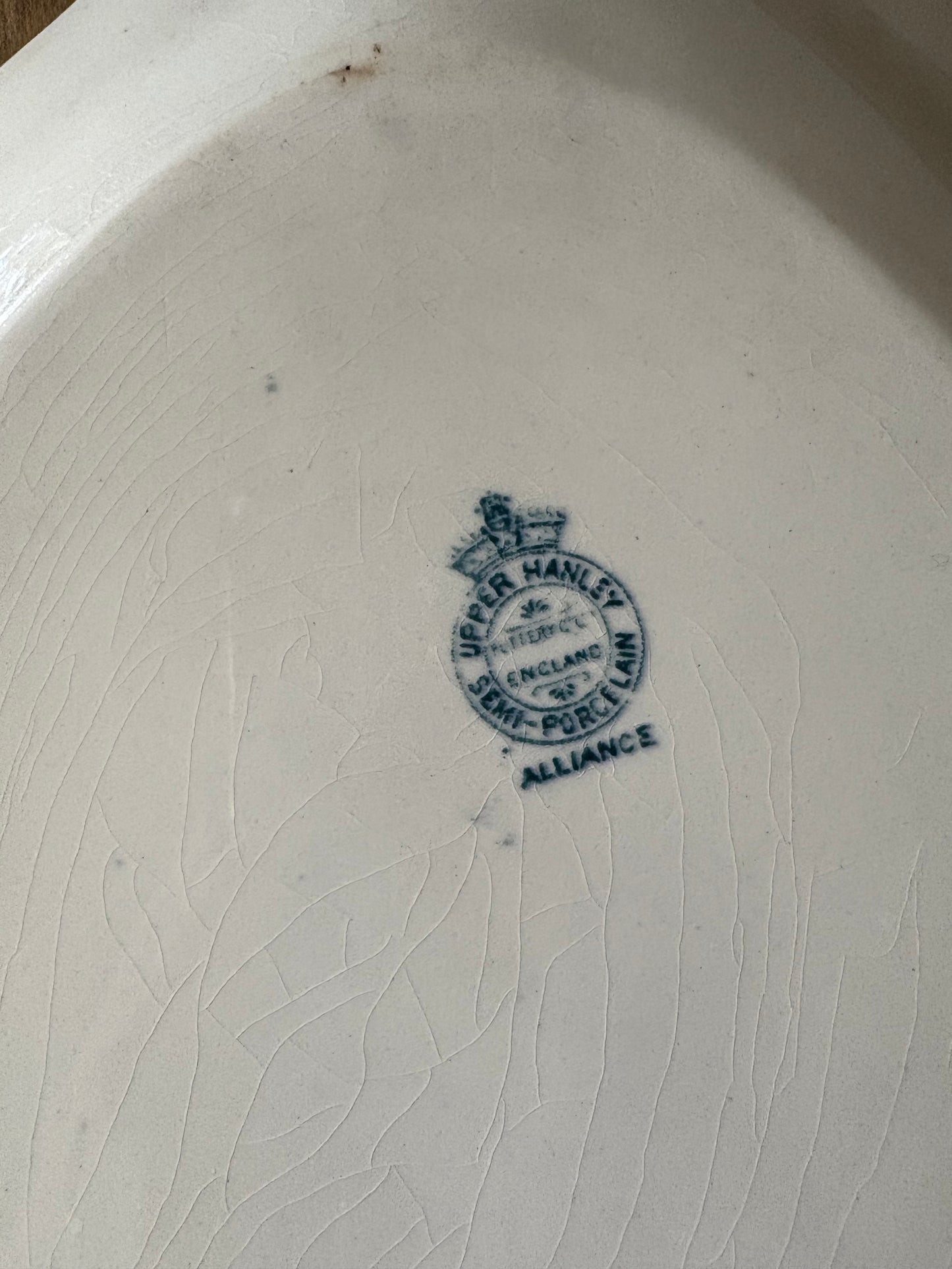 antique English transferware platter 'Alliance' by Upper Hanley Pottery Co.