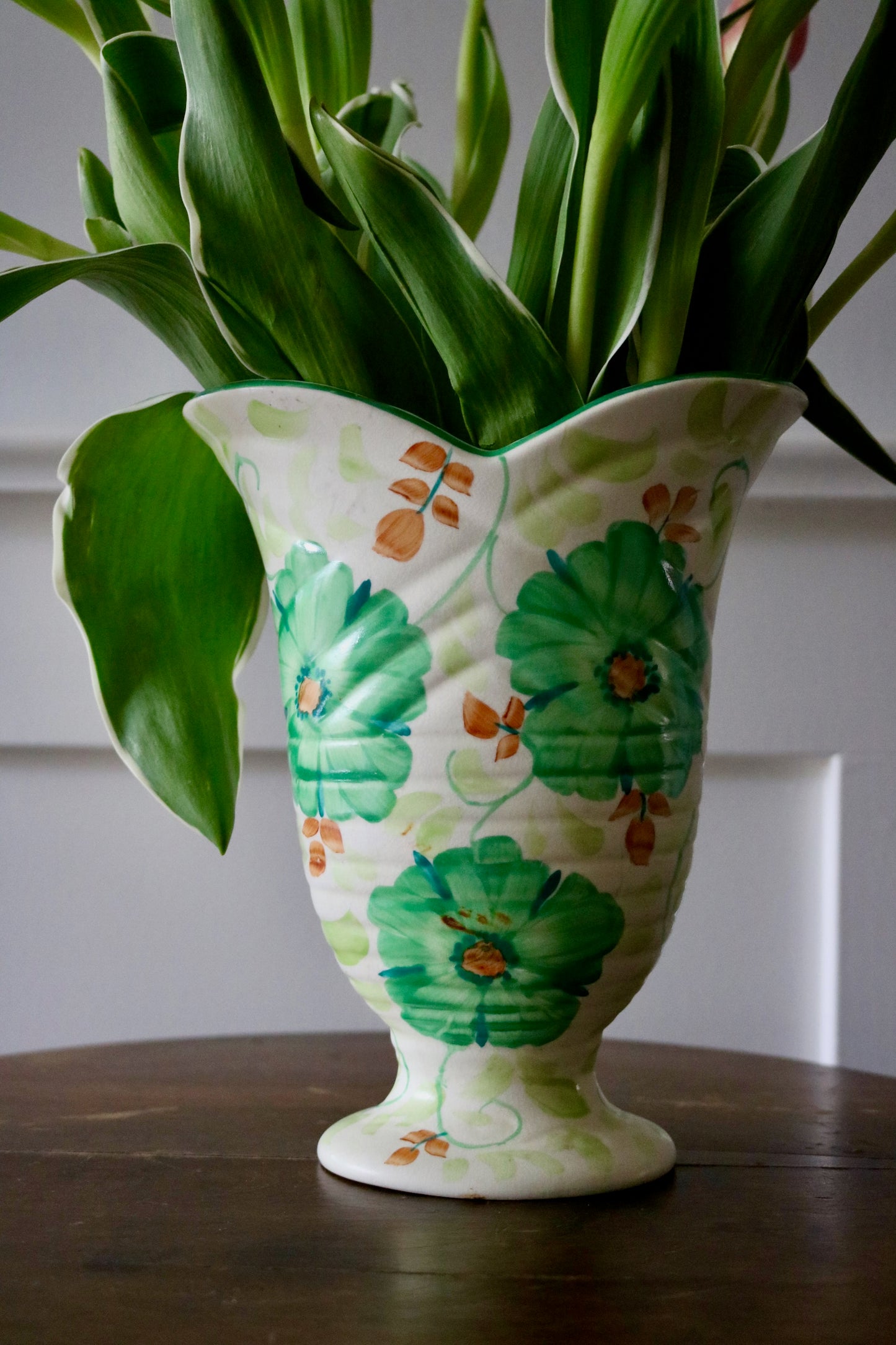 Beswick hand painted green floral vase