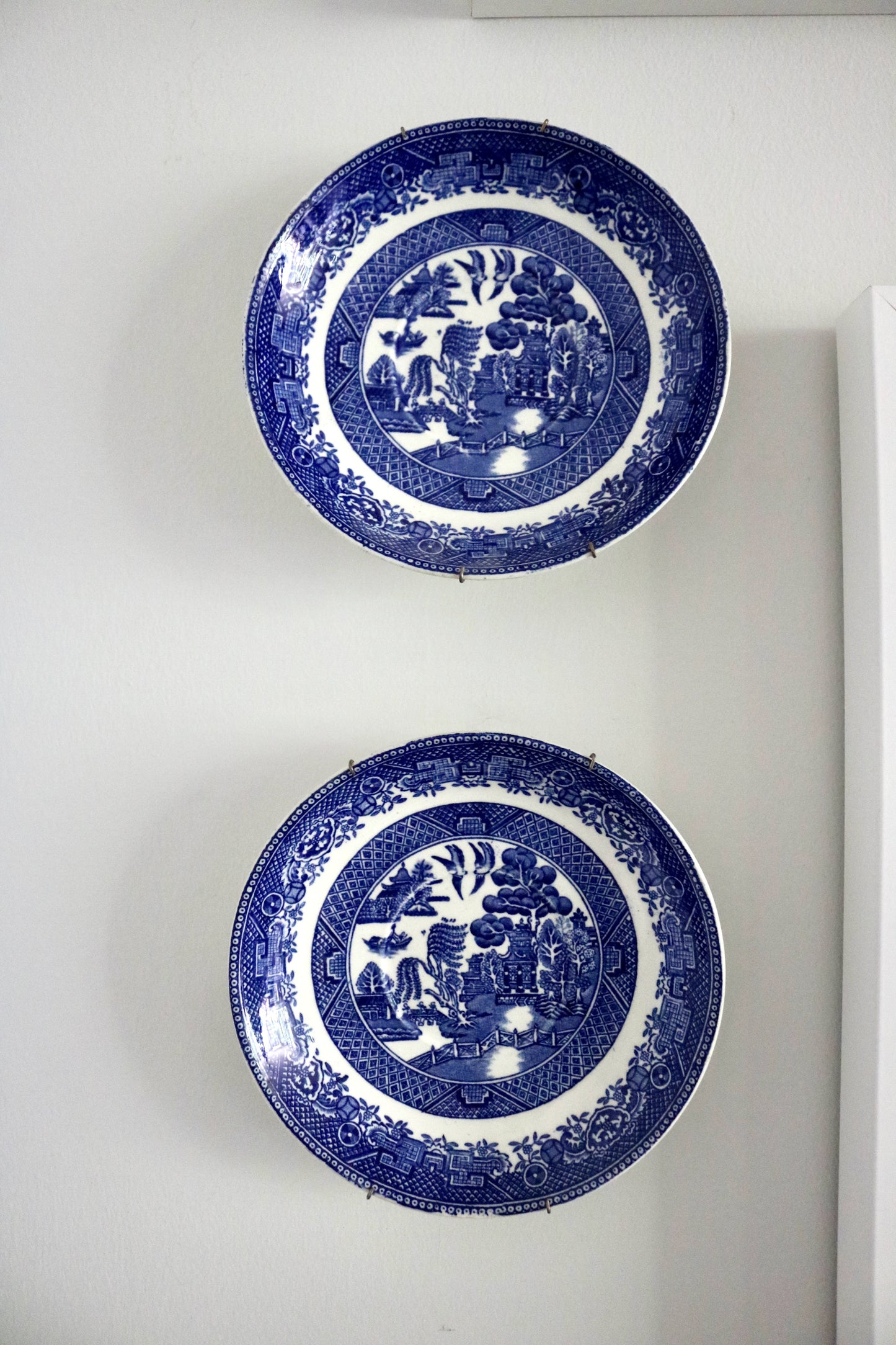 Antique Staffordshire Blue Willow Transfer Ware dishes, set of 2