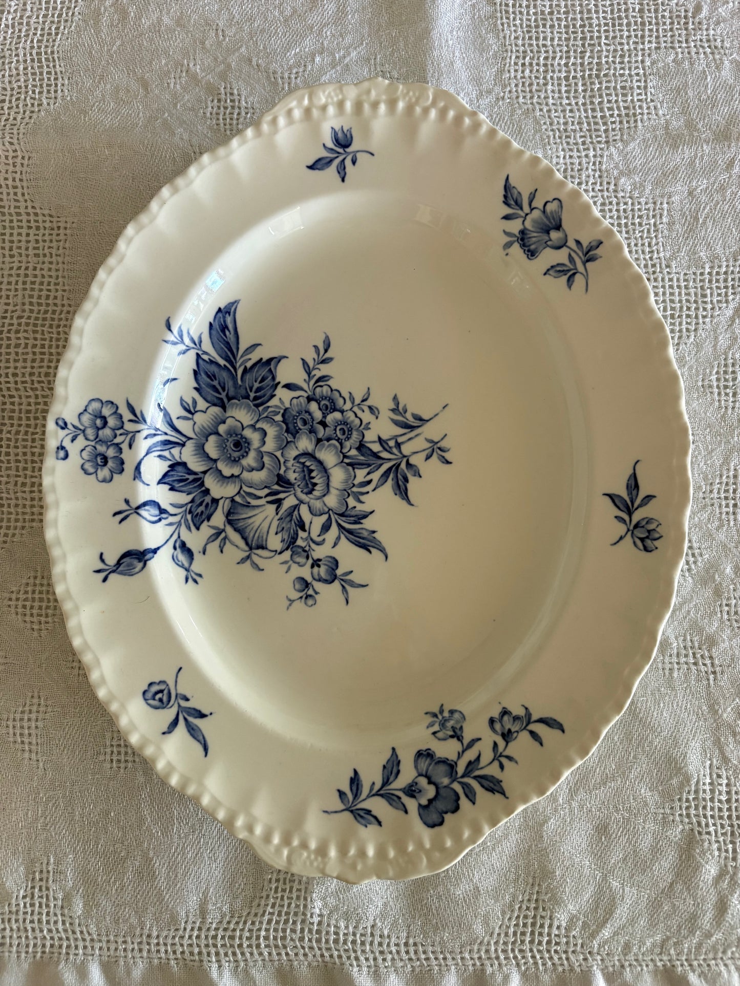 vintage English blue floral oval platter "Duval" by Grindley