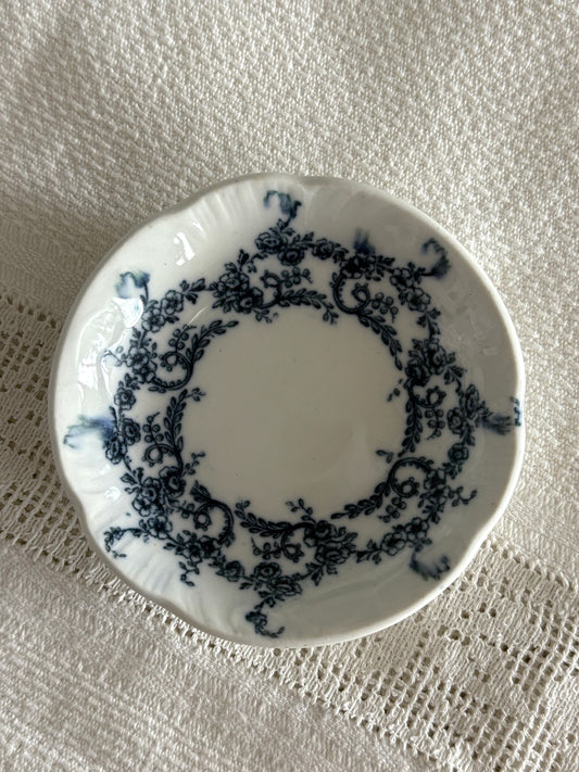 antique late 19th century blue transferware butter pat dish