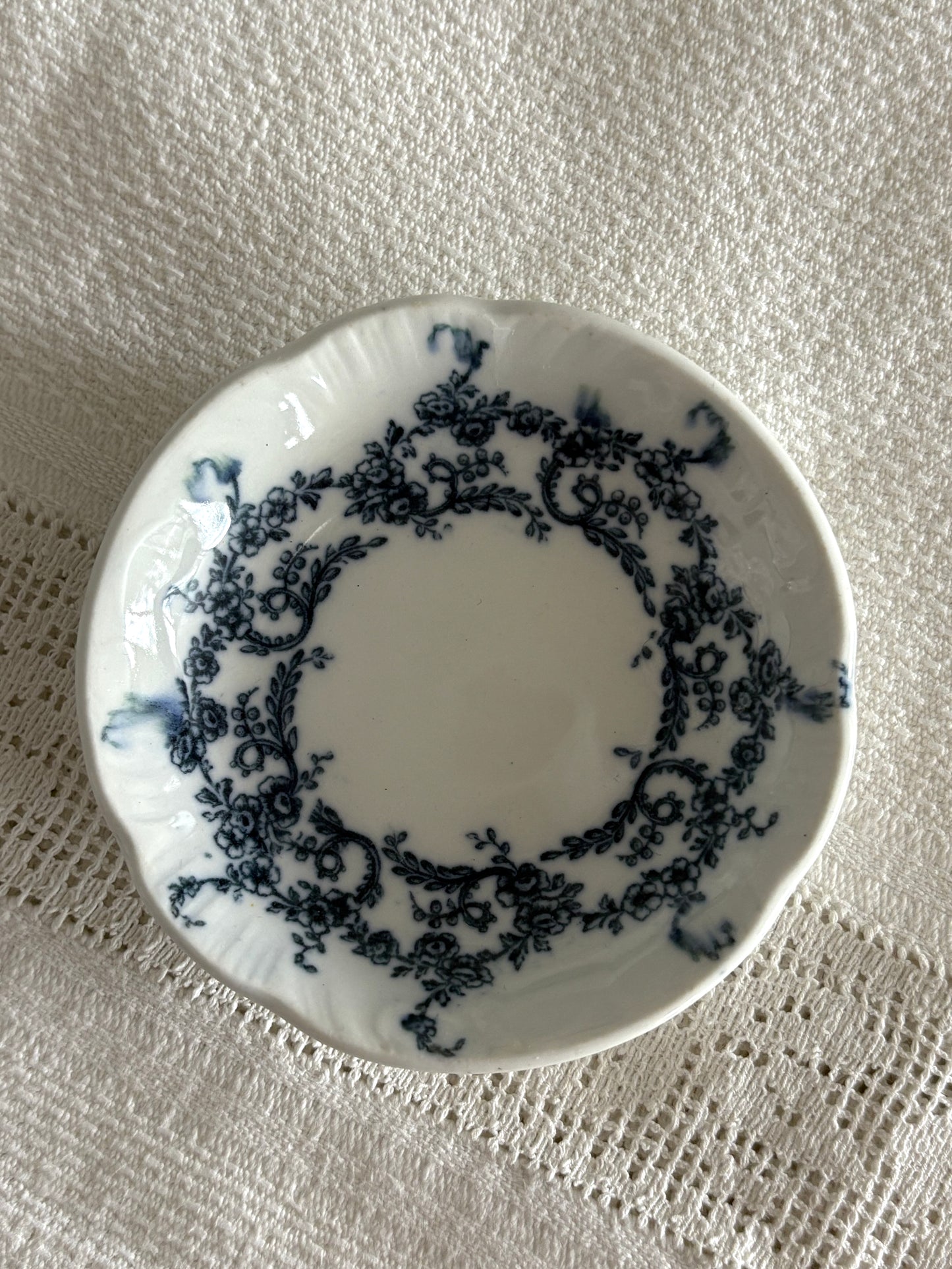 antique late 19th century blue transferware butter pat dish