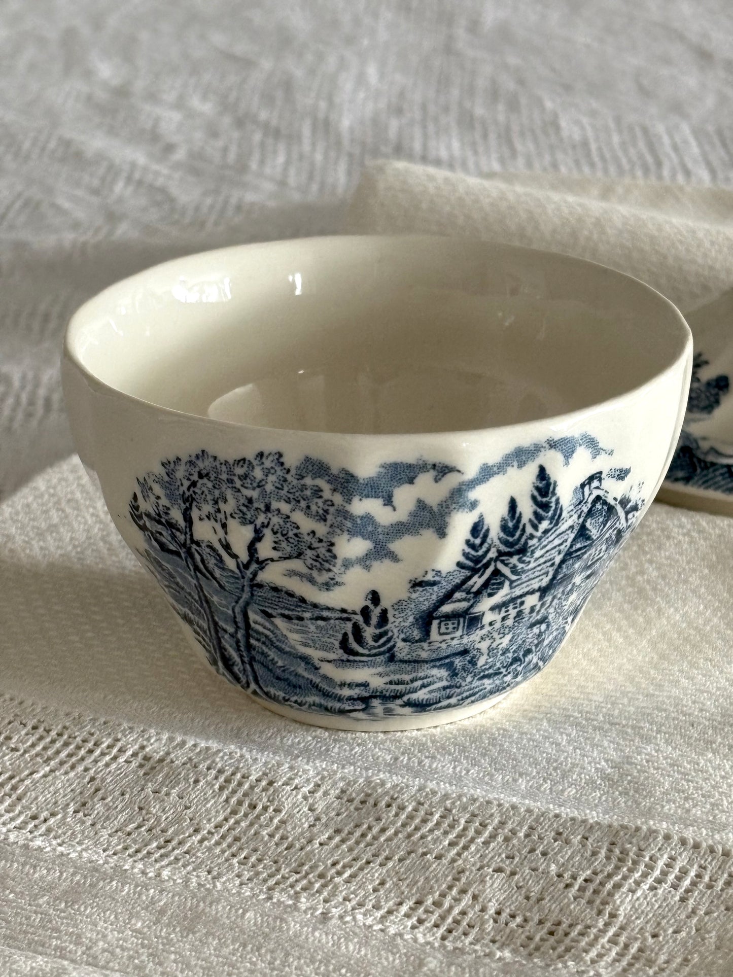 vintage English blue transferware bowl and lid