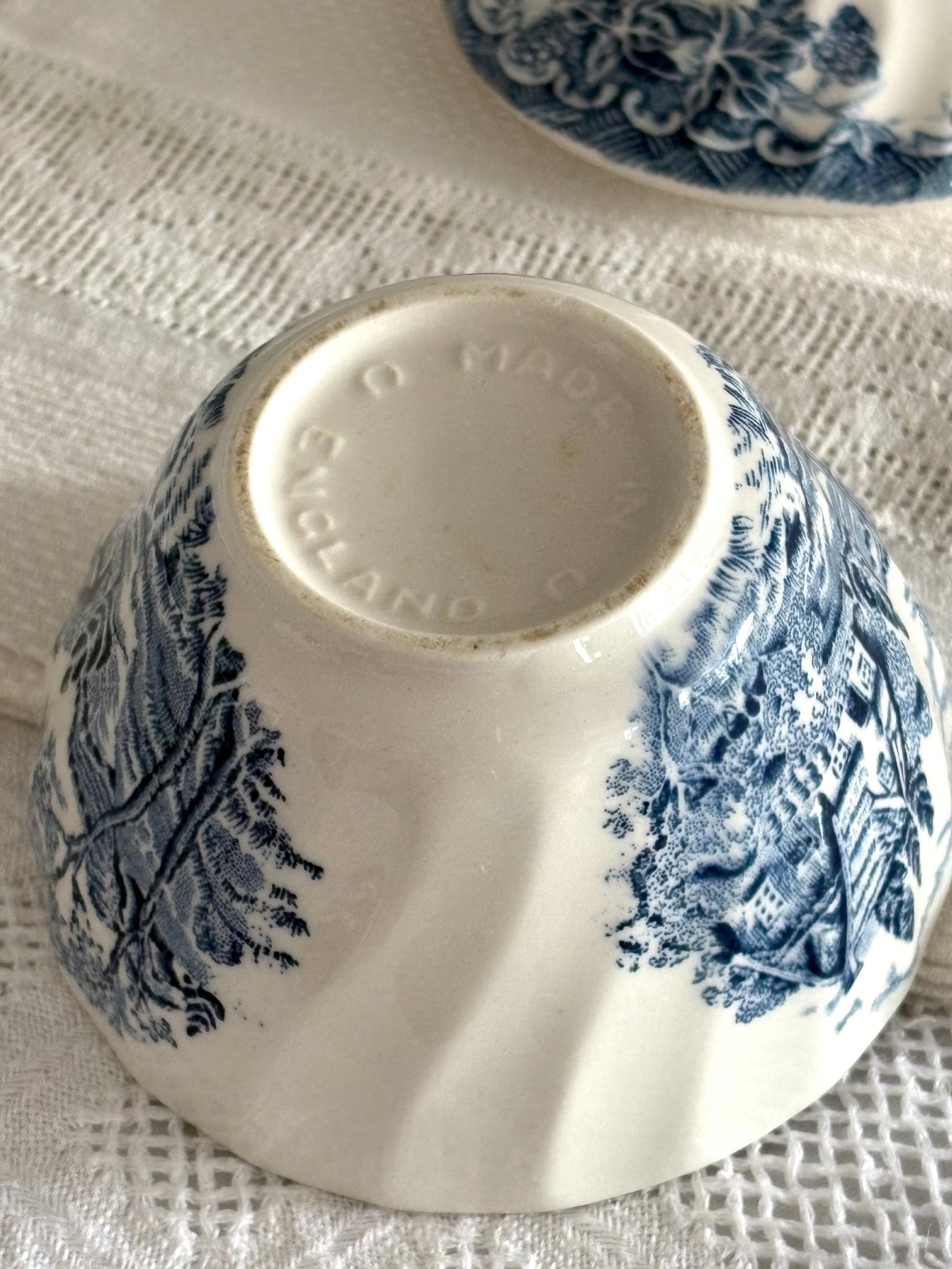 vintage English blue transferware bowl and lid