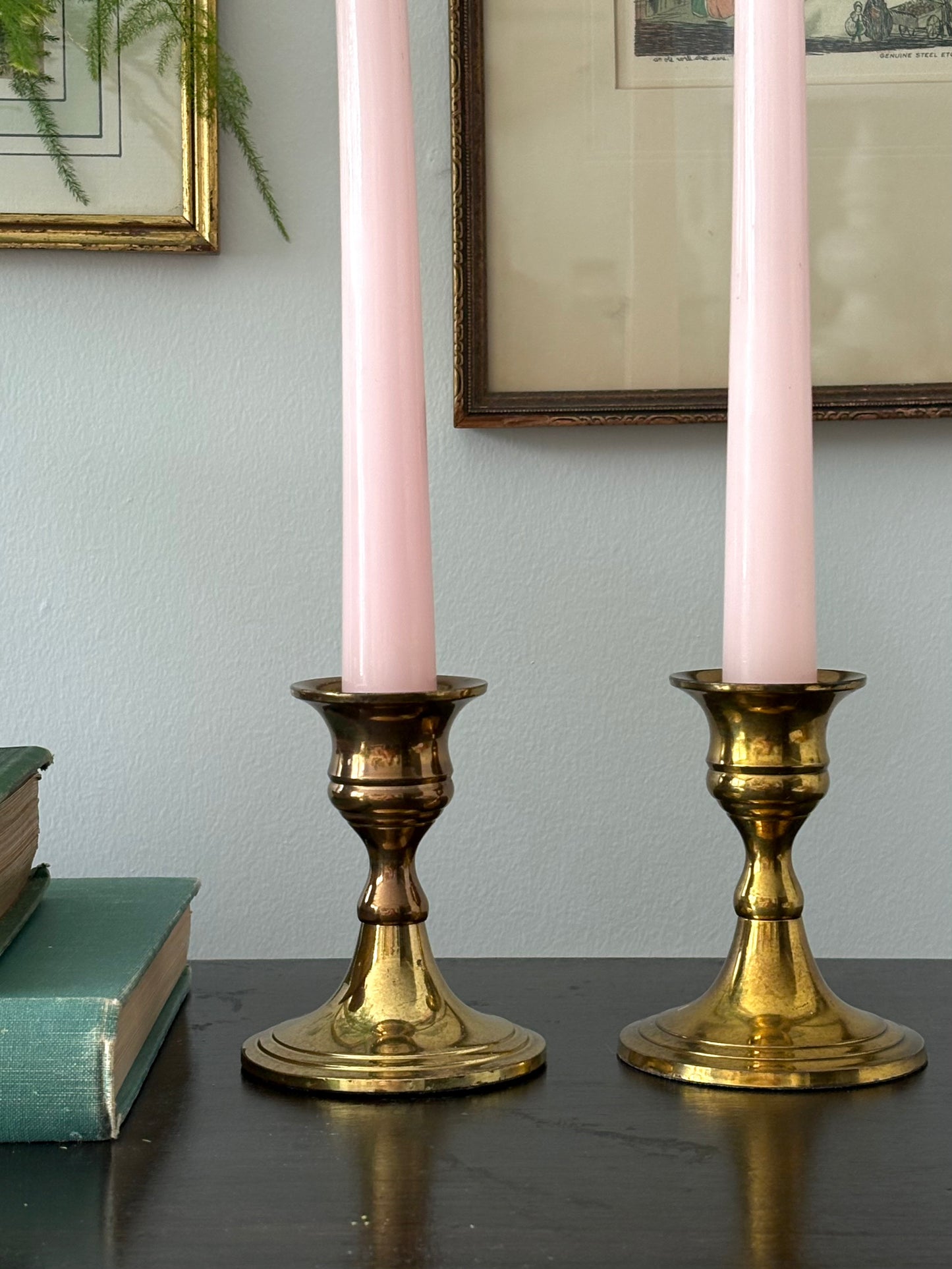 brass candle holders, set of two