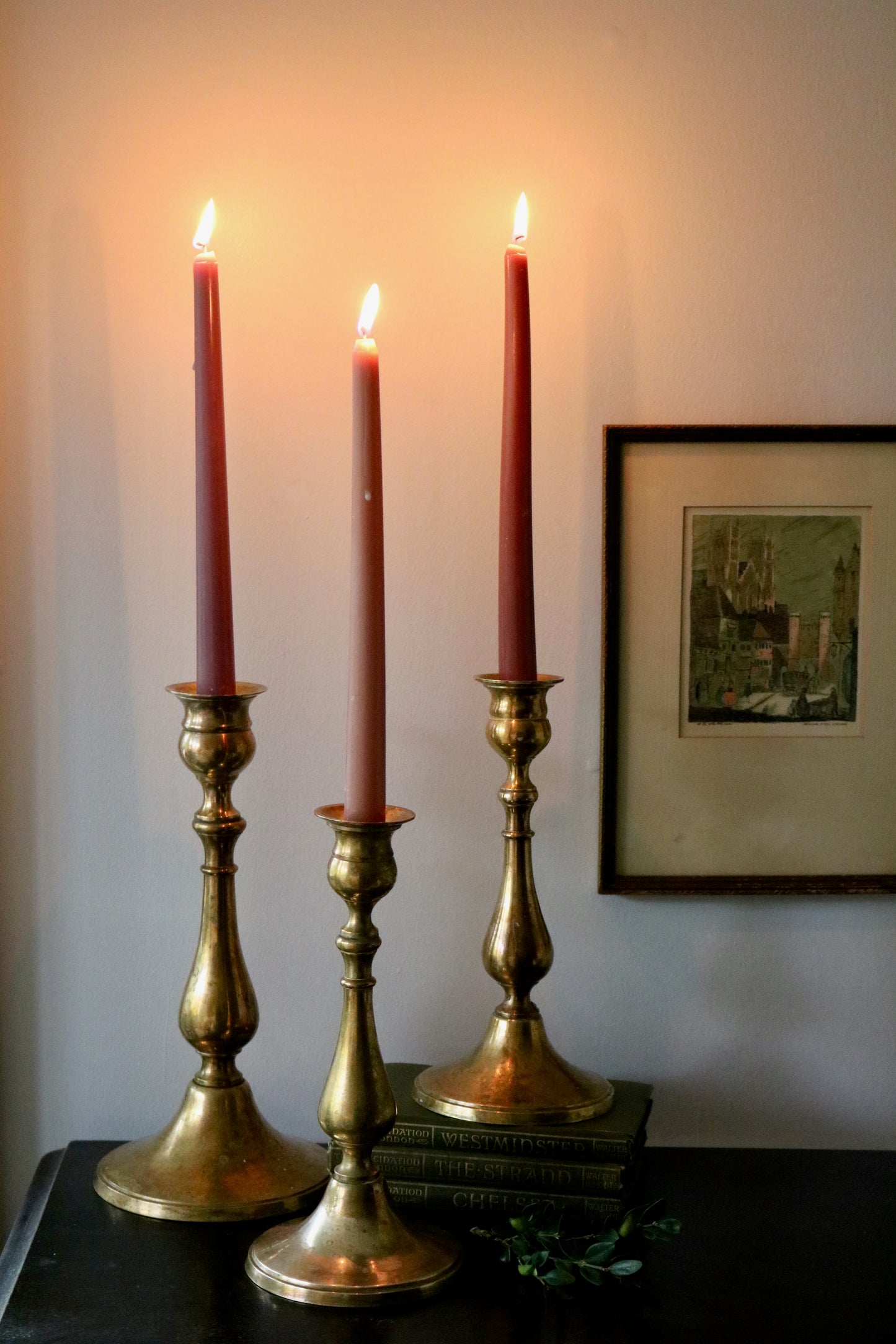 vintage brass candle holders, set of 3