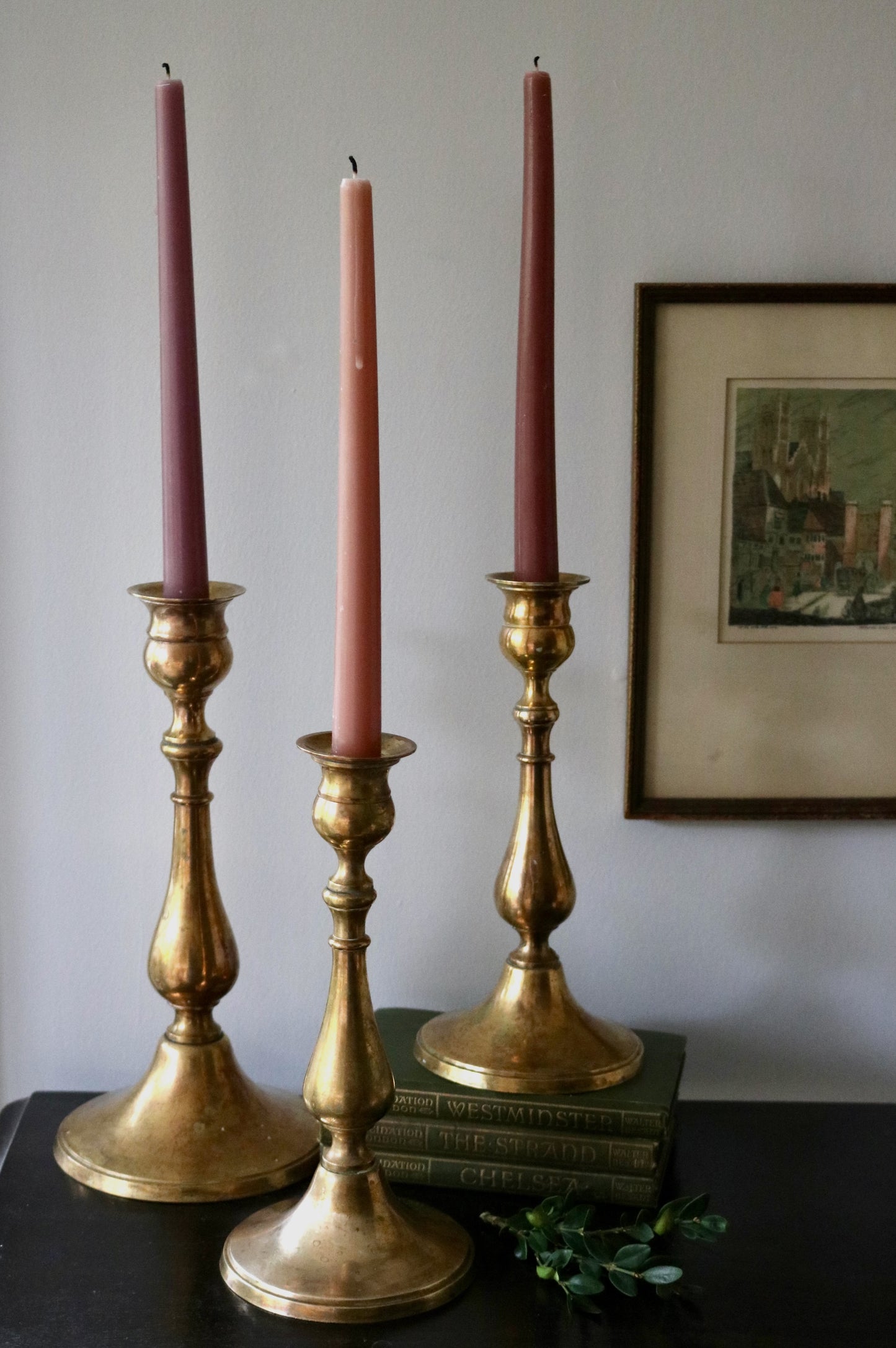 vintage brass candle holders, set of 3