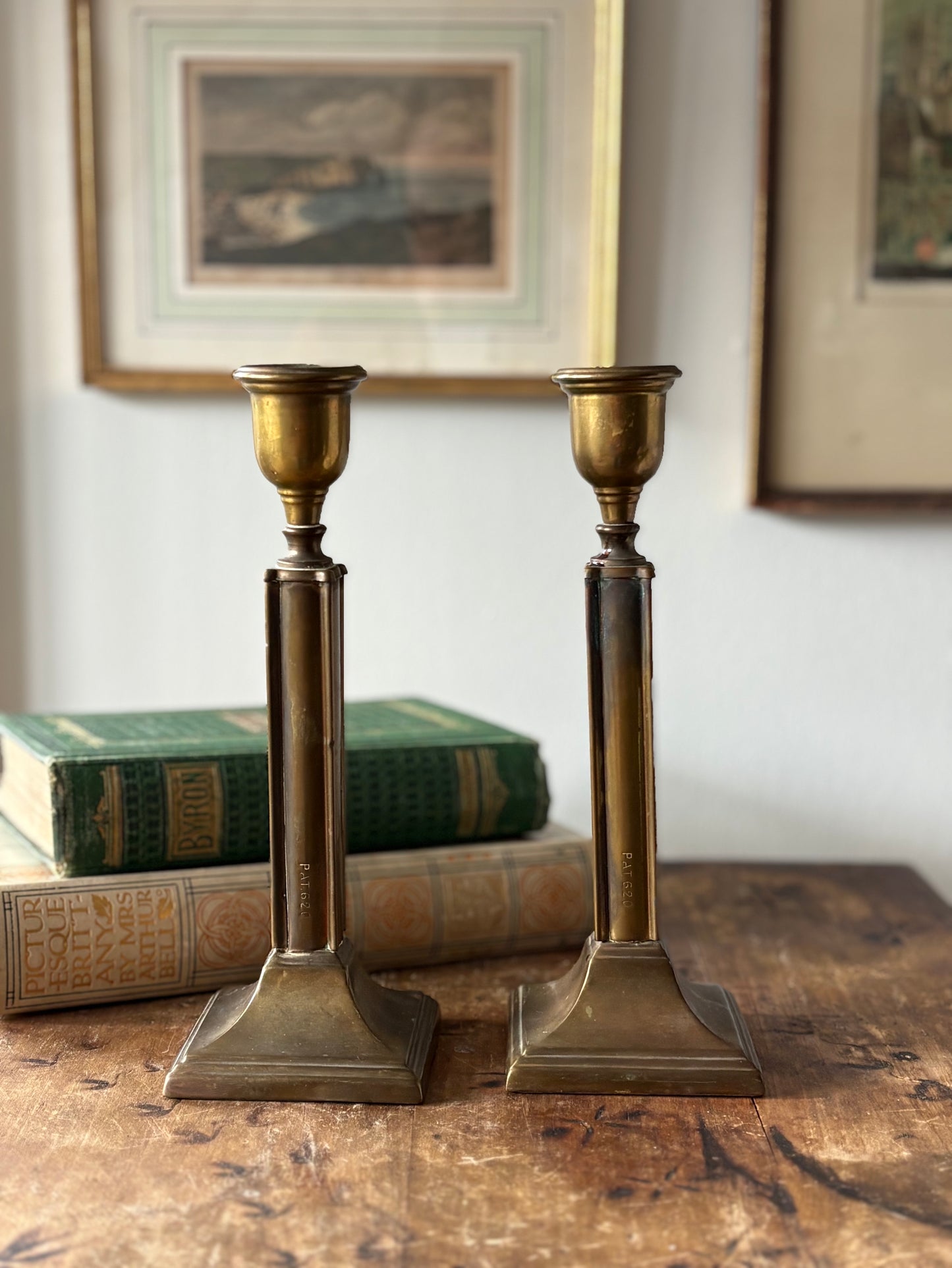 antique brass candlesticks, set of 2