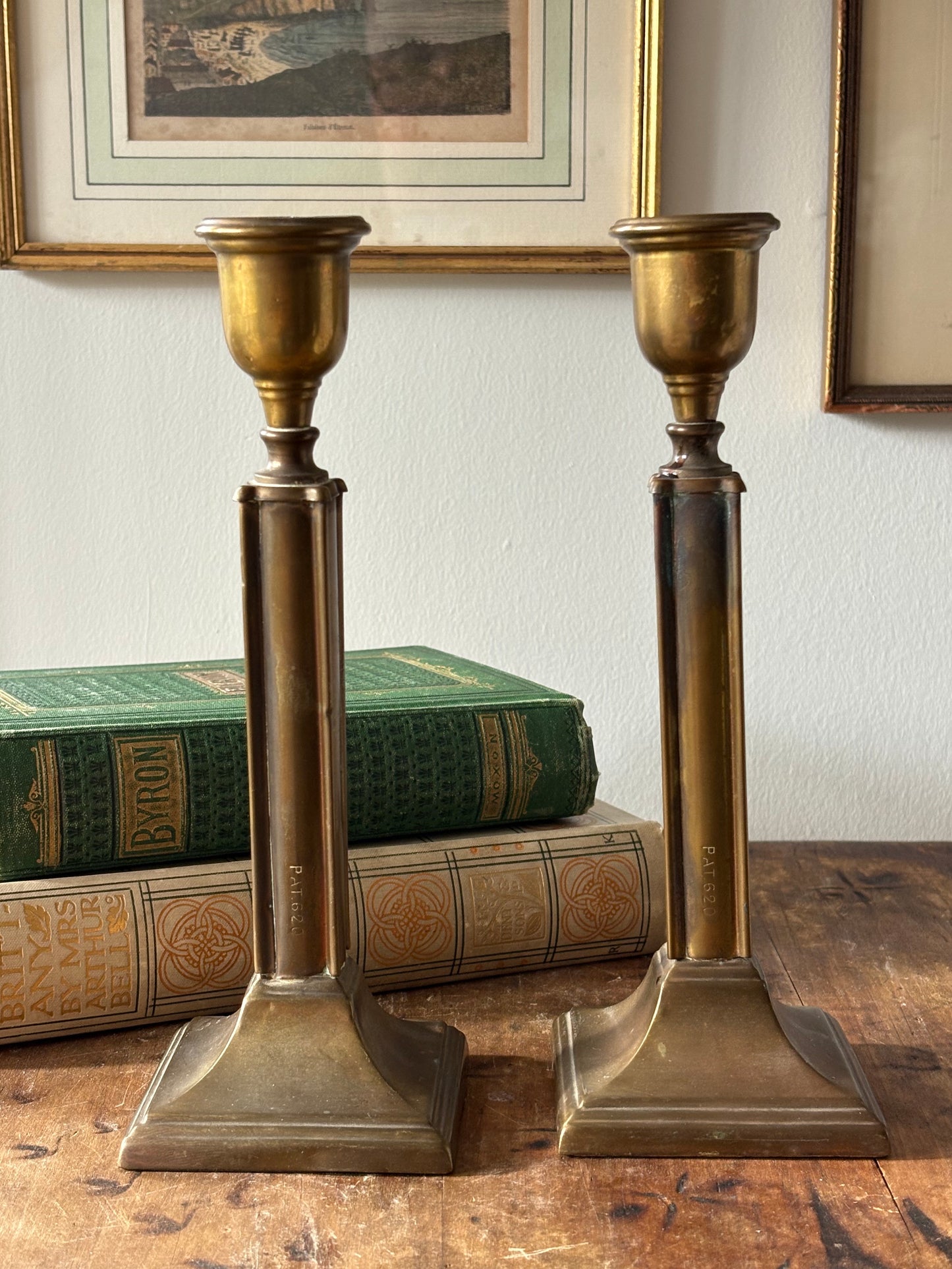 antique brass candlesticks, set of 2