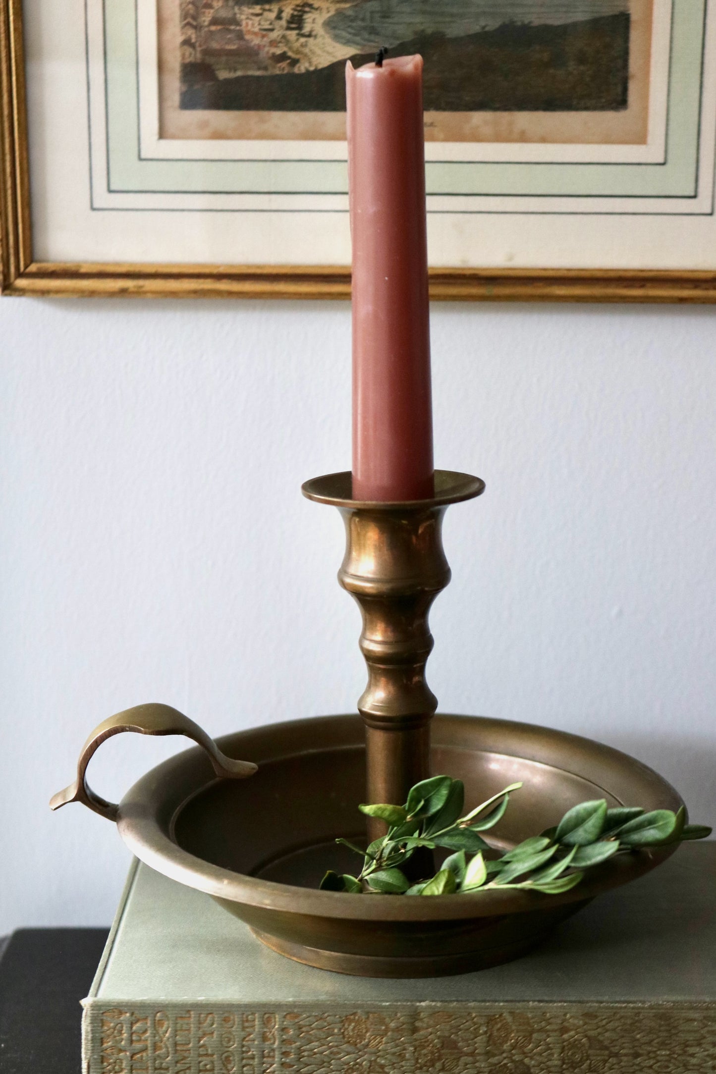 antique brass chamber stick candle holder