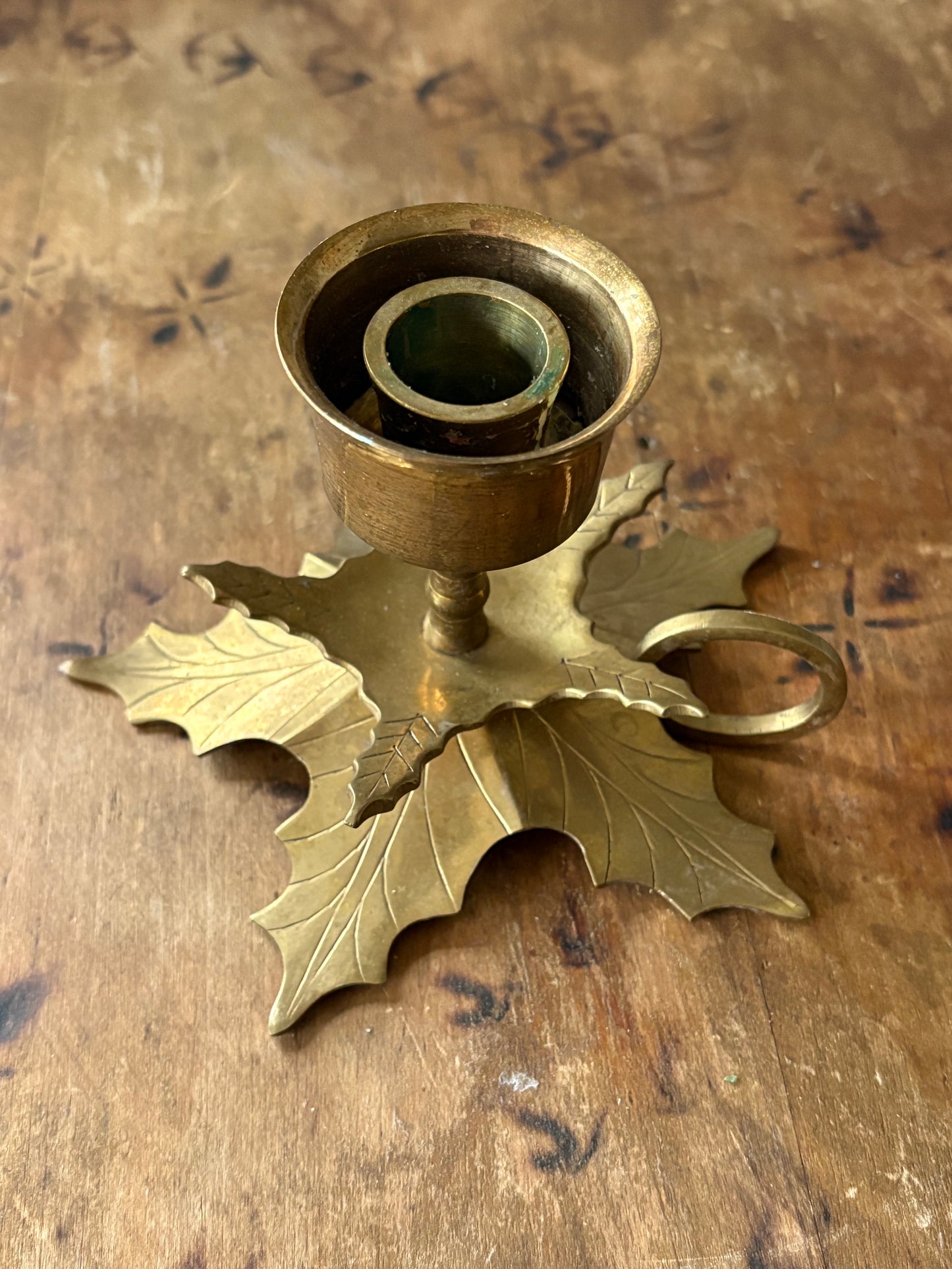 brass leaf chamberstick candleholder