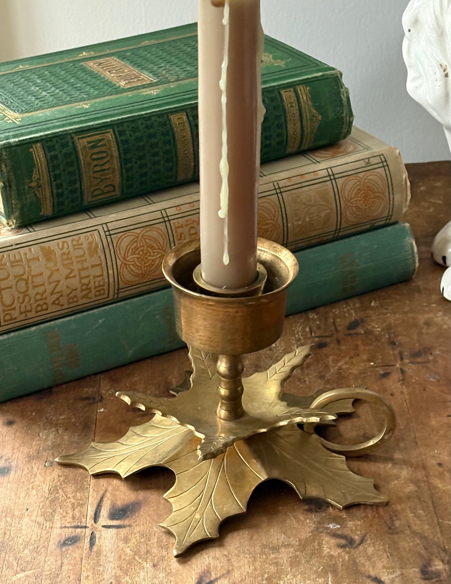 brass leaf chamberstick candleholder