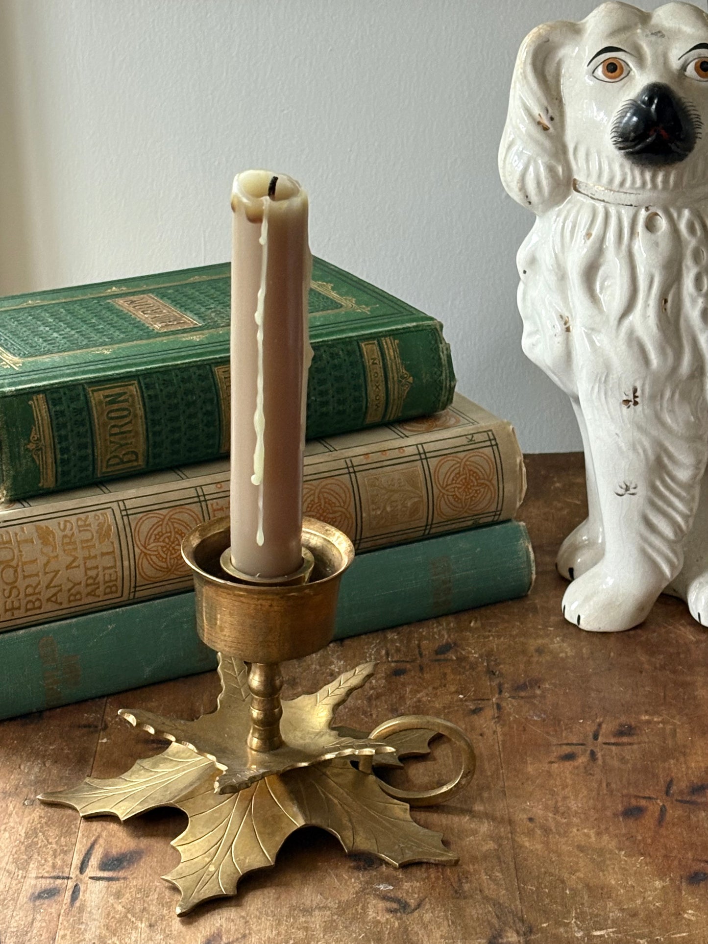 brass leaf chamberstick candleholder