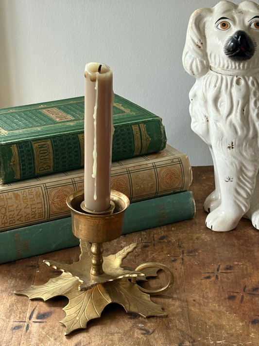 brass leaf chamberstick candleholder