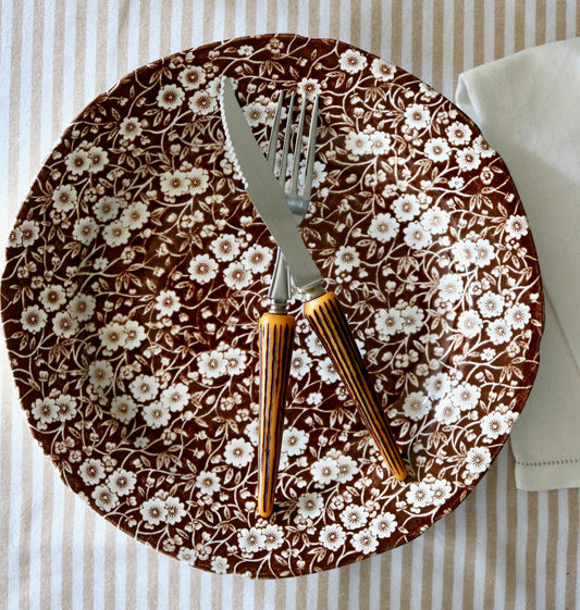 vintage English brown floral calico plate