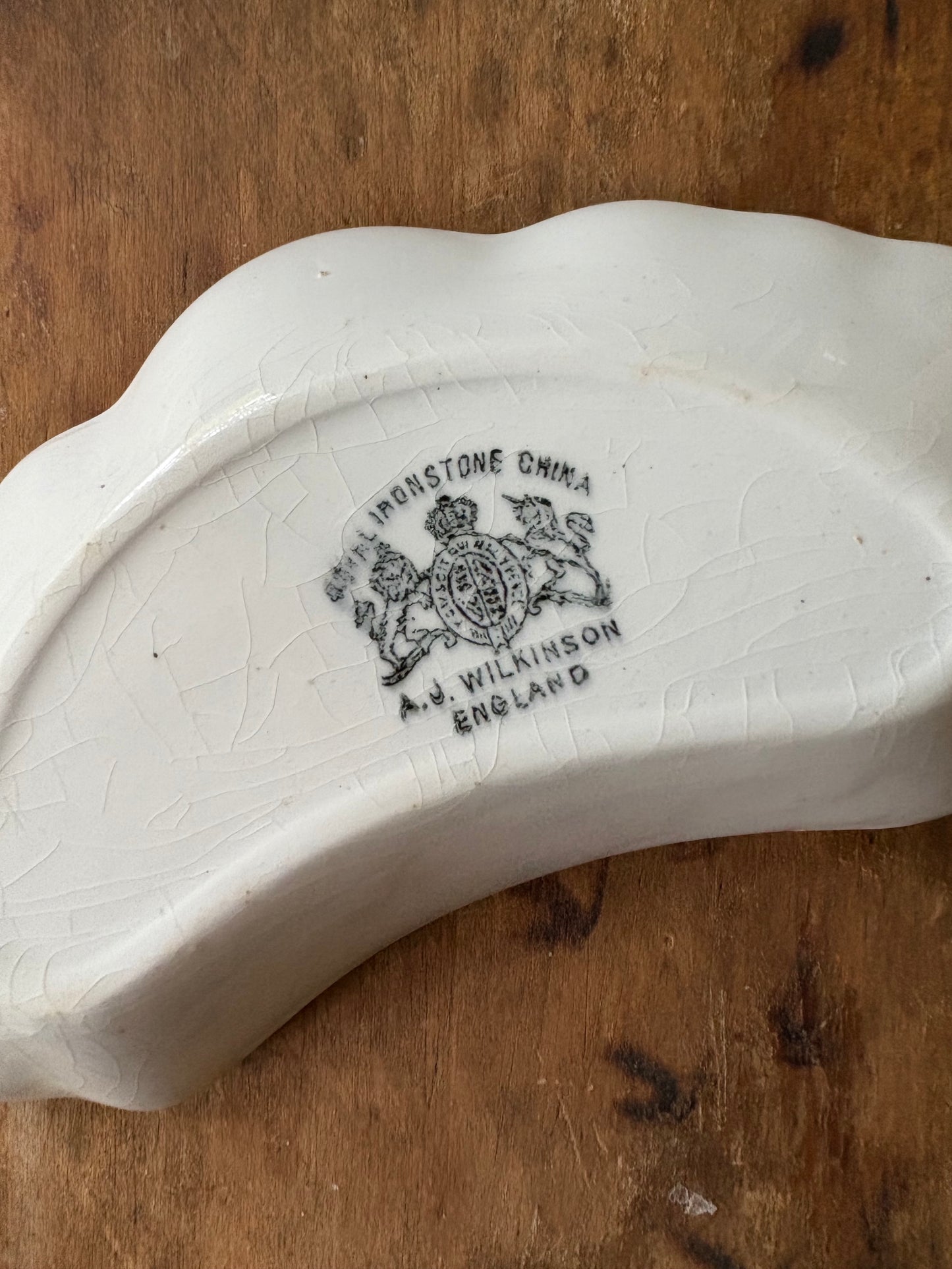 brown transferware crescent shaped dish Royal Ironstone China  'AJ Wilkinson'