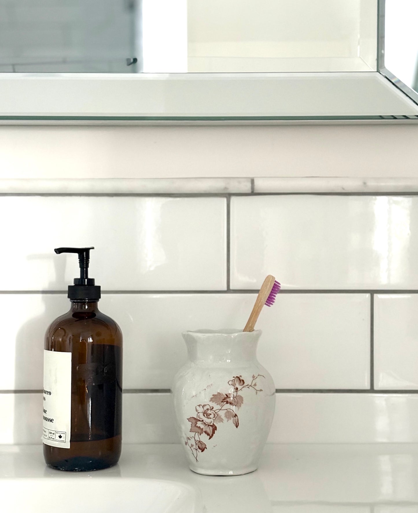 antique Victorian brown transferware toothbrush holder