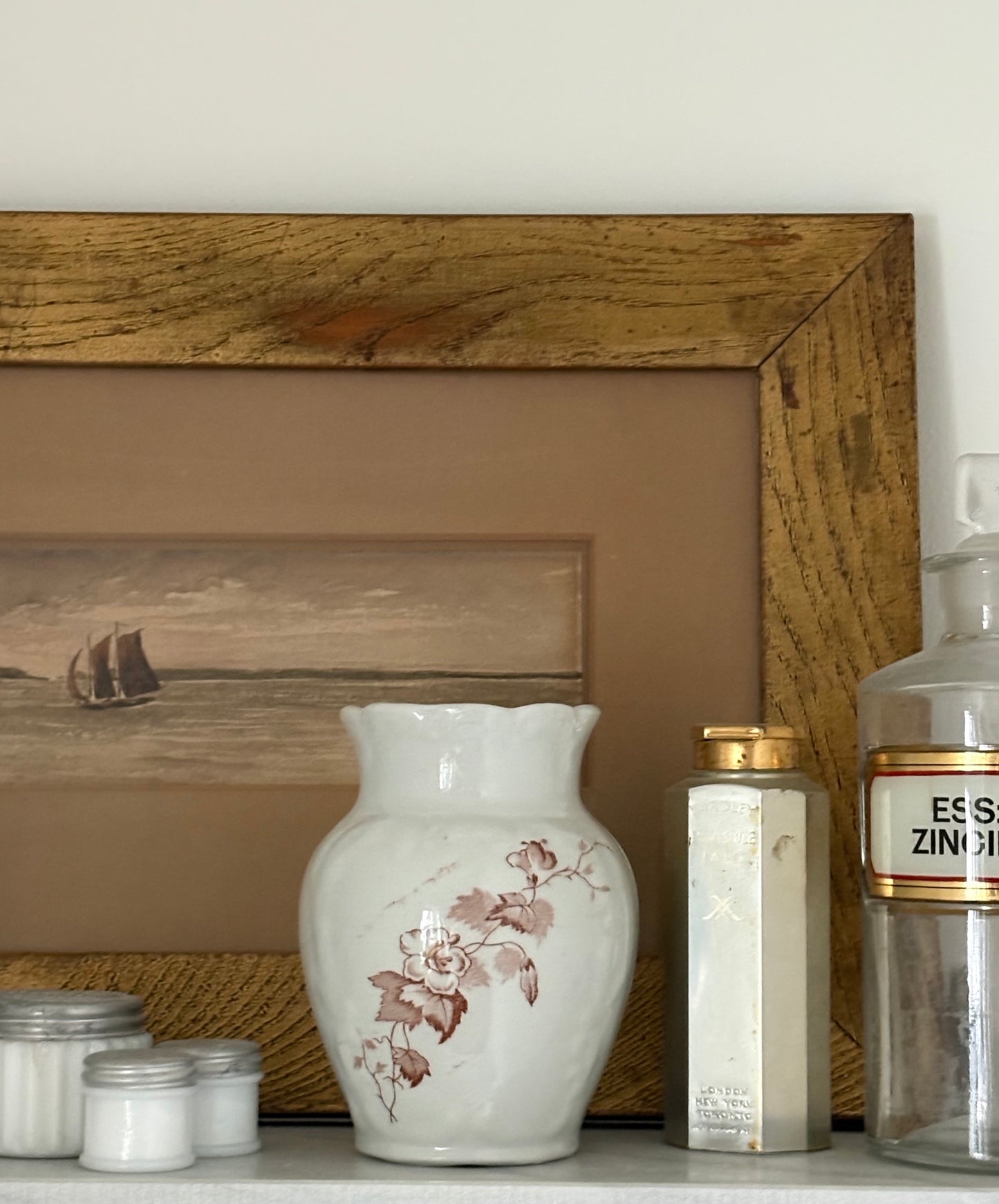 antique Victorian brown transferware toothbrush holder