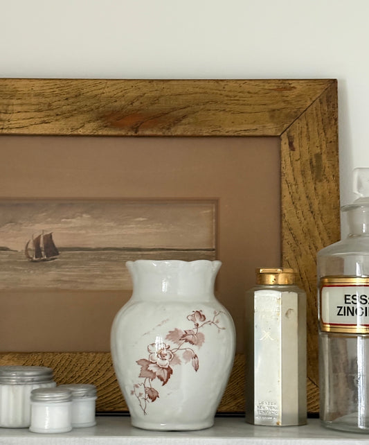 antique Victorian brown transferware toothbrush holder