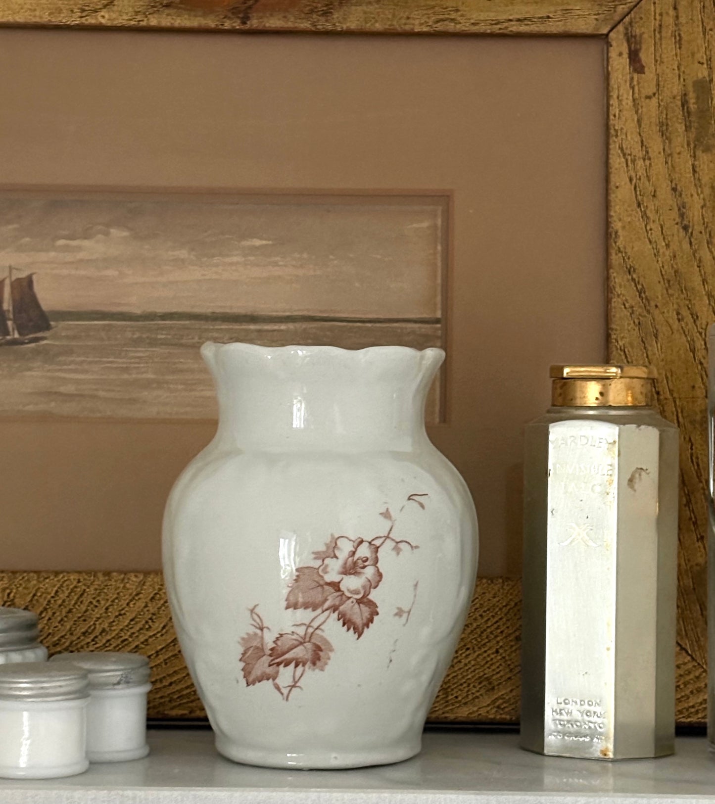 antique Victorian brown transferware toothbrush holder