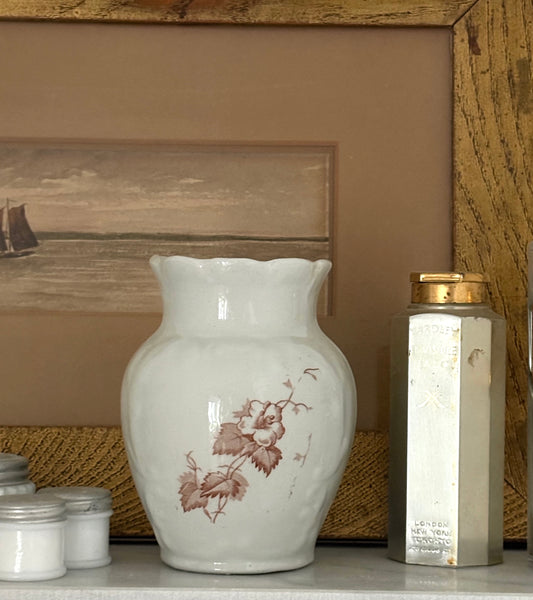 antique Victorian brown transferware toothbrush holder