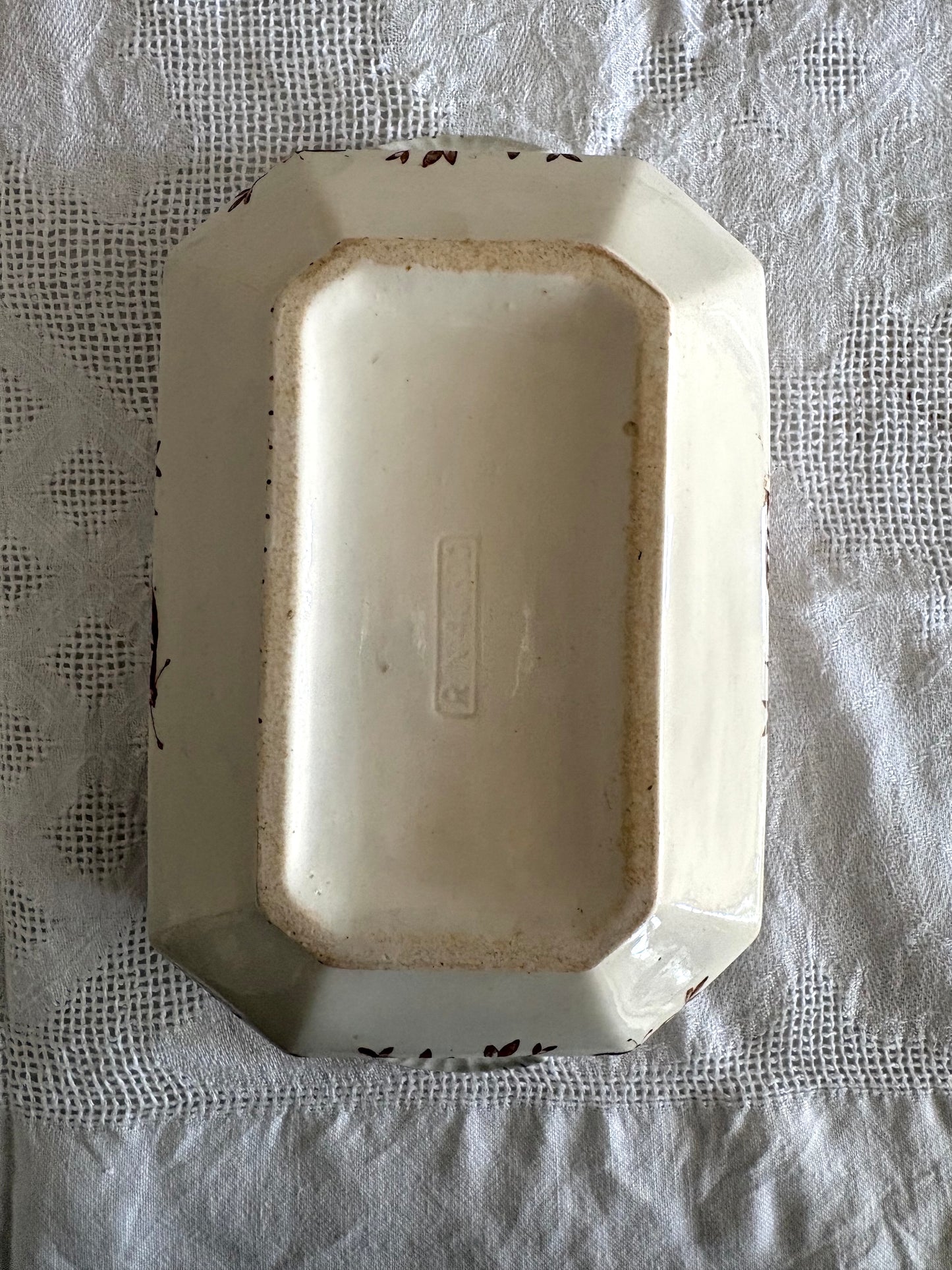 Brown transferware serving dish / tureen