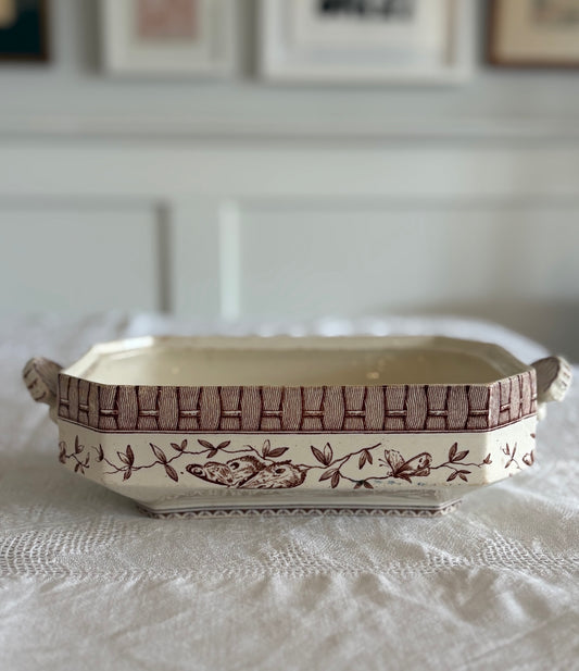 Brown transferware serving dish / tureen