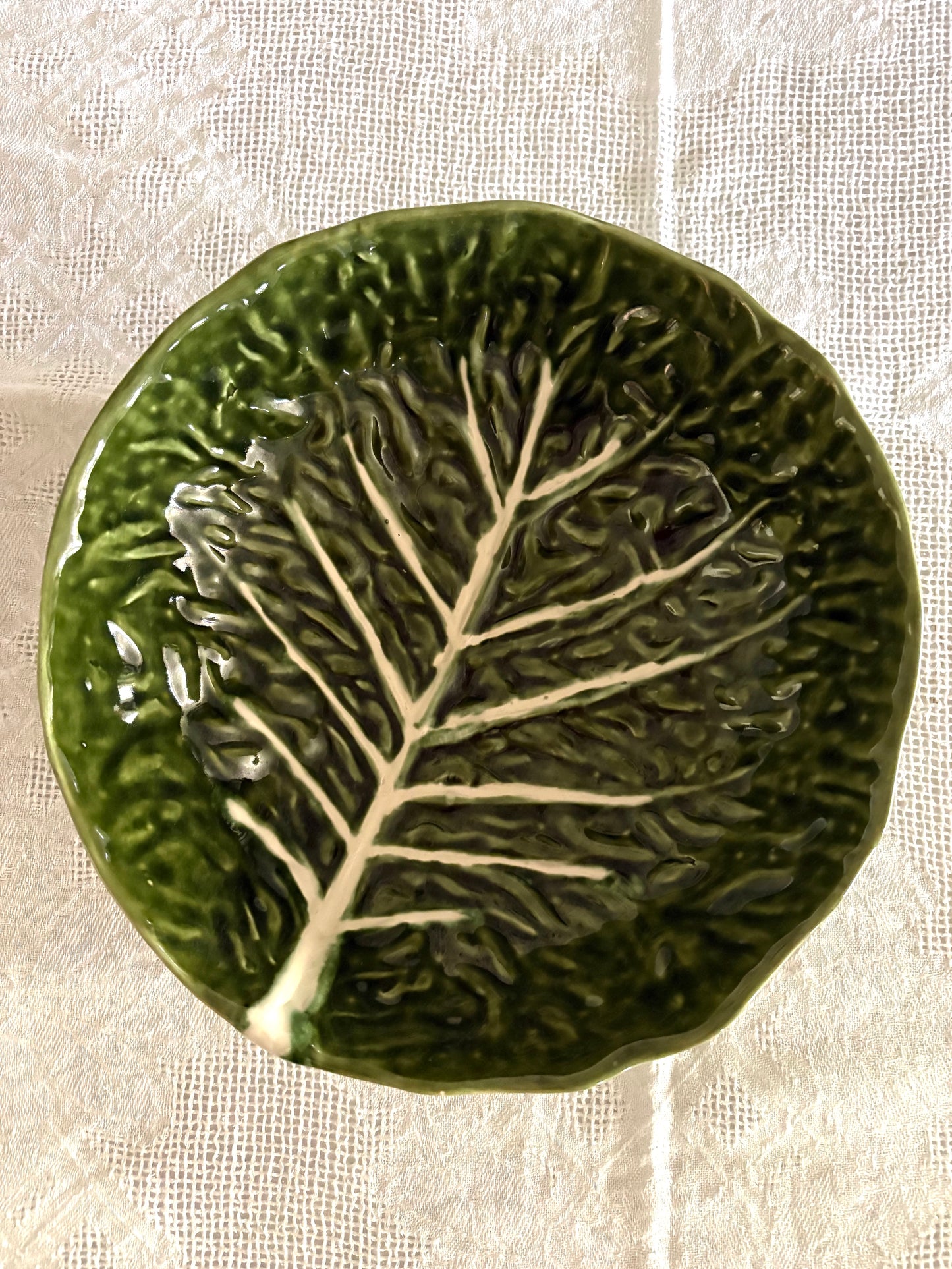 vintage Portuguese majolica cabbage leaf bowl