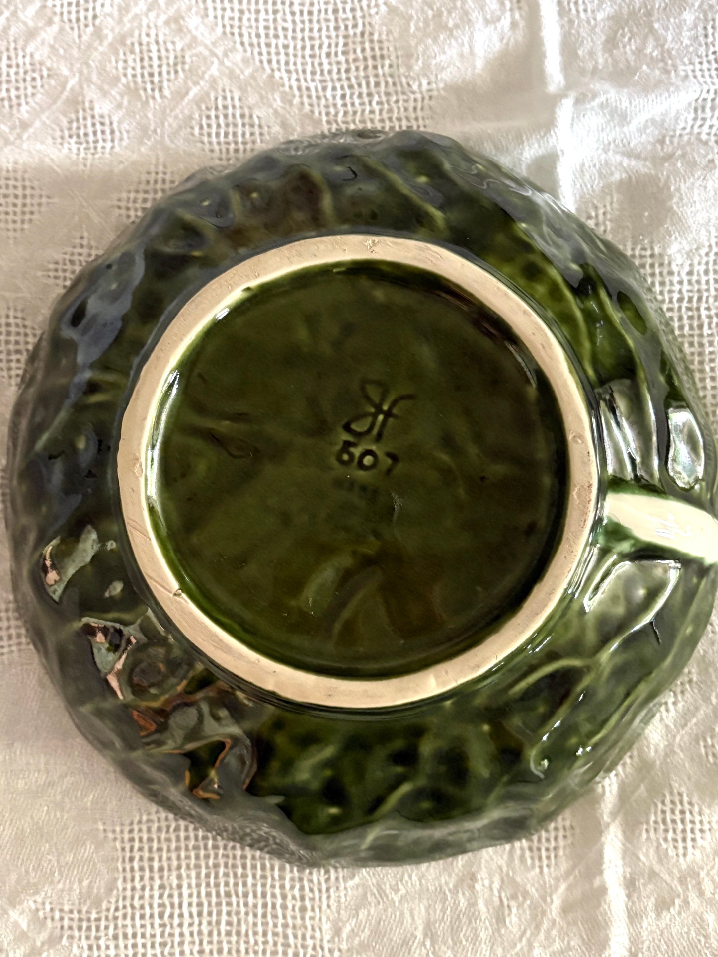 vintage Portuguese majolica cabbage leaf bowl