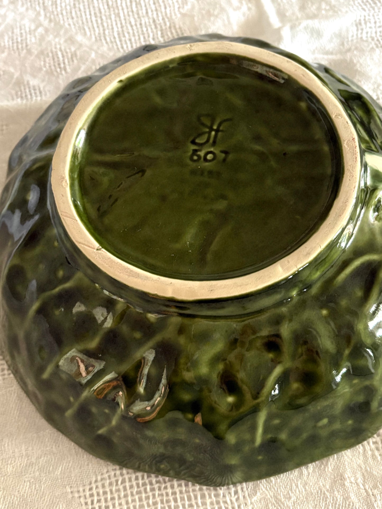 vintage Portuguese majolica cabbage leaf bowl
