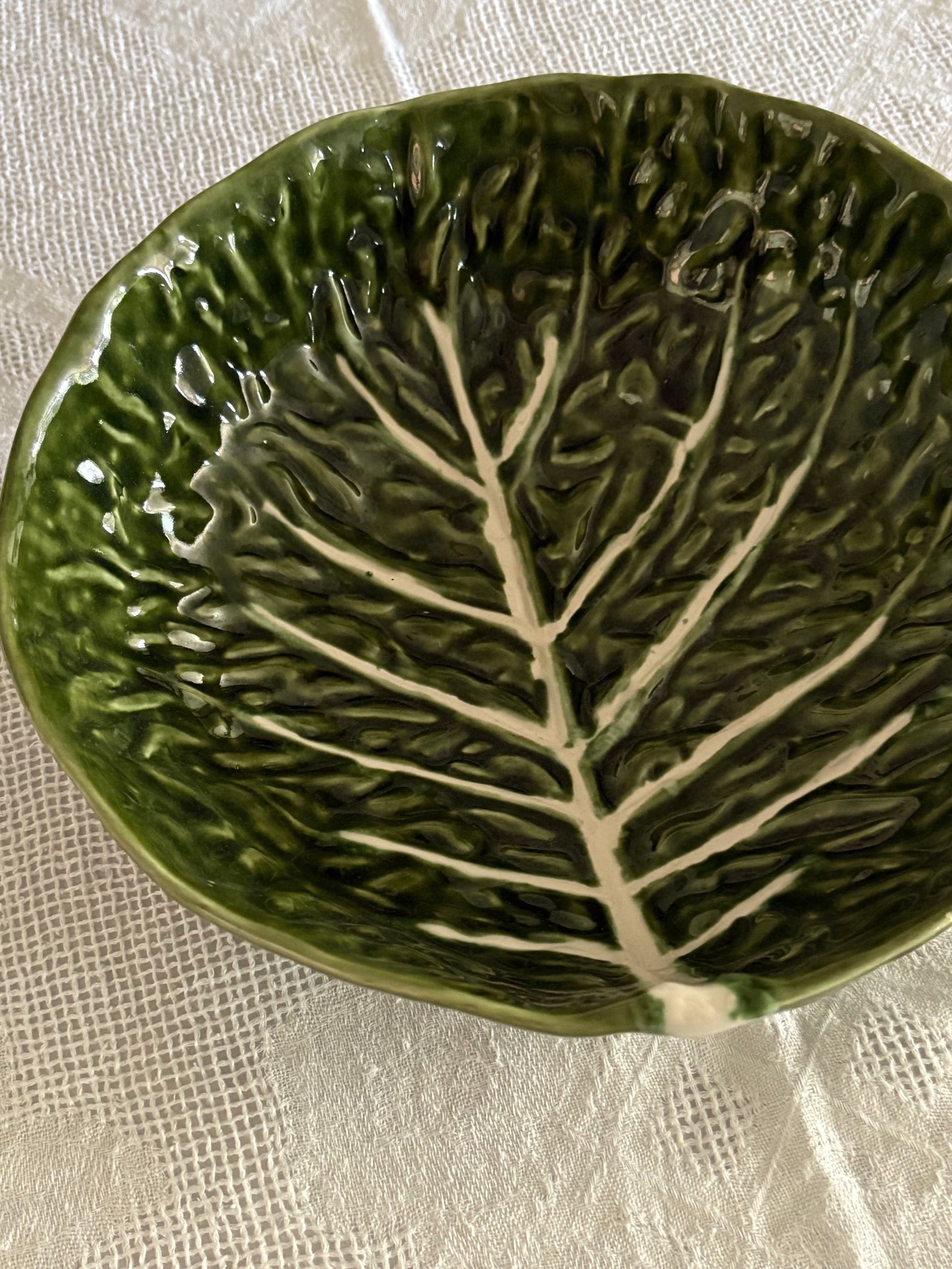 vintage Portuguese majolica cabbage leaf bowl