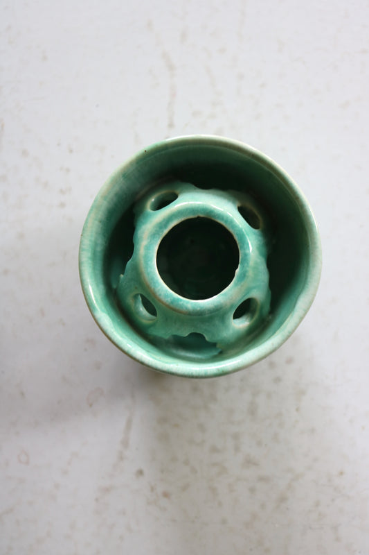 vintage green ceramic flower frog