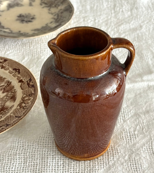 vintage brown glazed stoneware pitcher