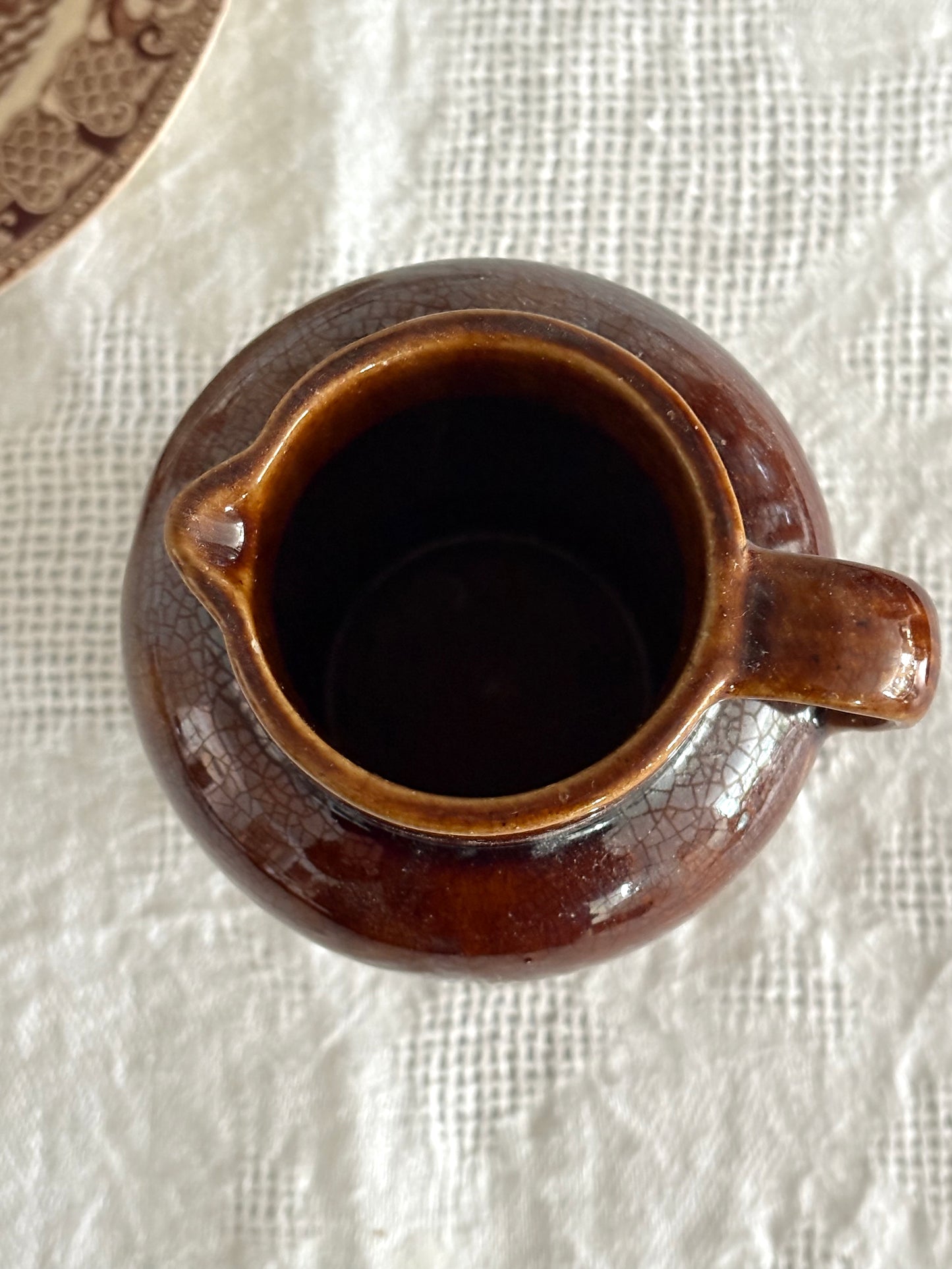 vintage brown glazed stoneware pitcher