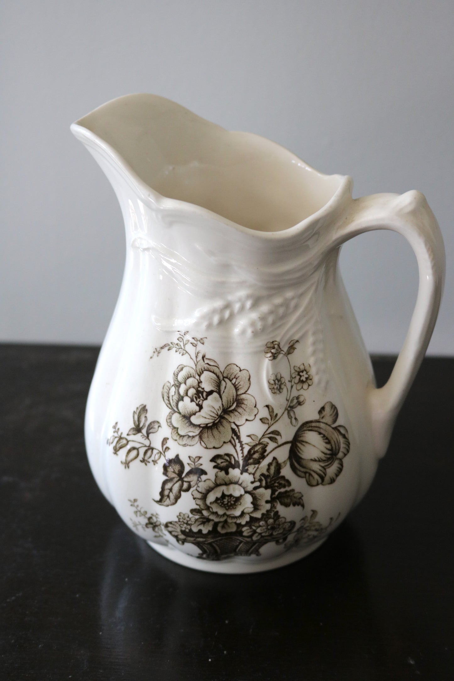 vintage English Royal Staffordshire “Charlotte” by Clarice Cliff brown floral pattern pitcher