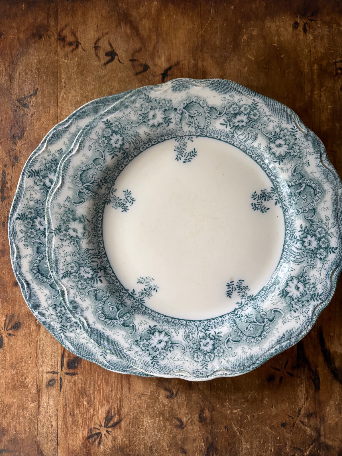 antique English teal blue transferware 'Clive' Stanley Pottery Co.- set of 2