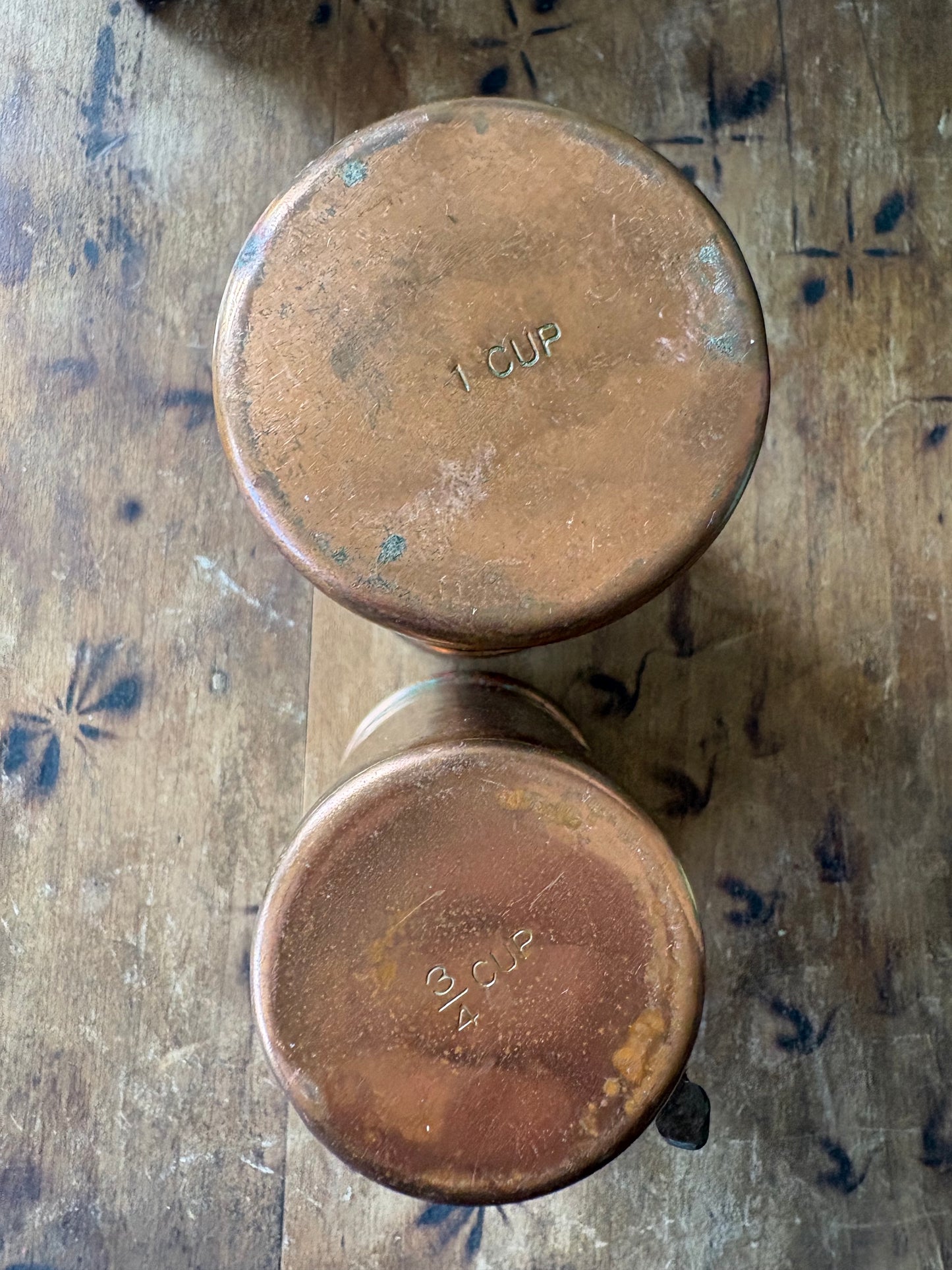 antique English copper measuring cups