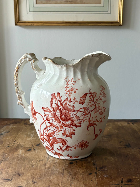 antique floral transferware pitcher