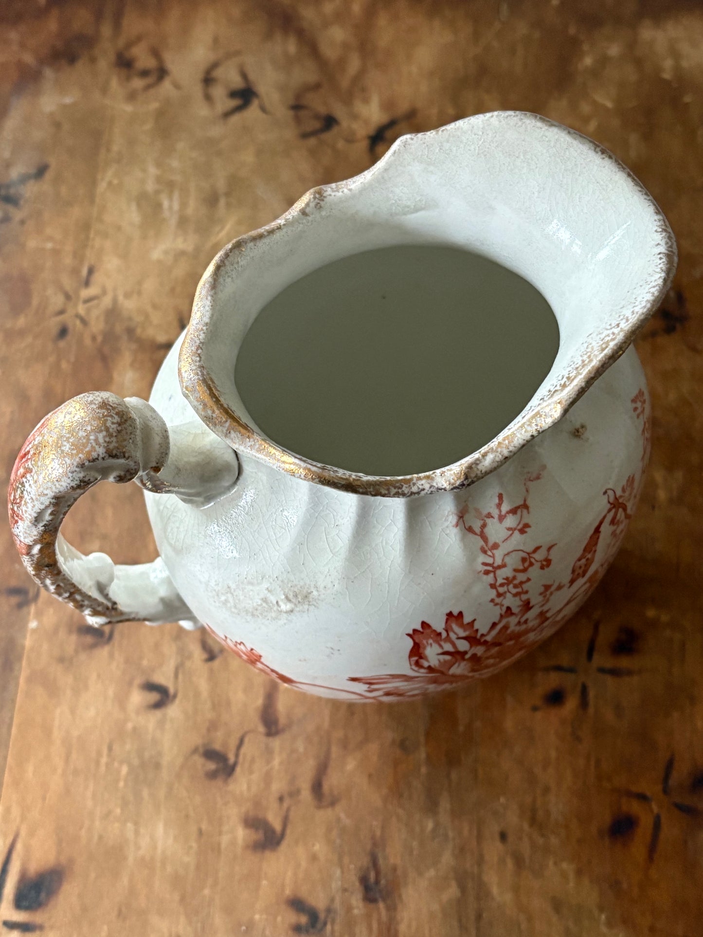 antique floral transferware pitcher