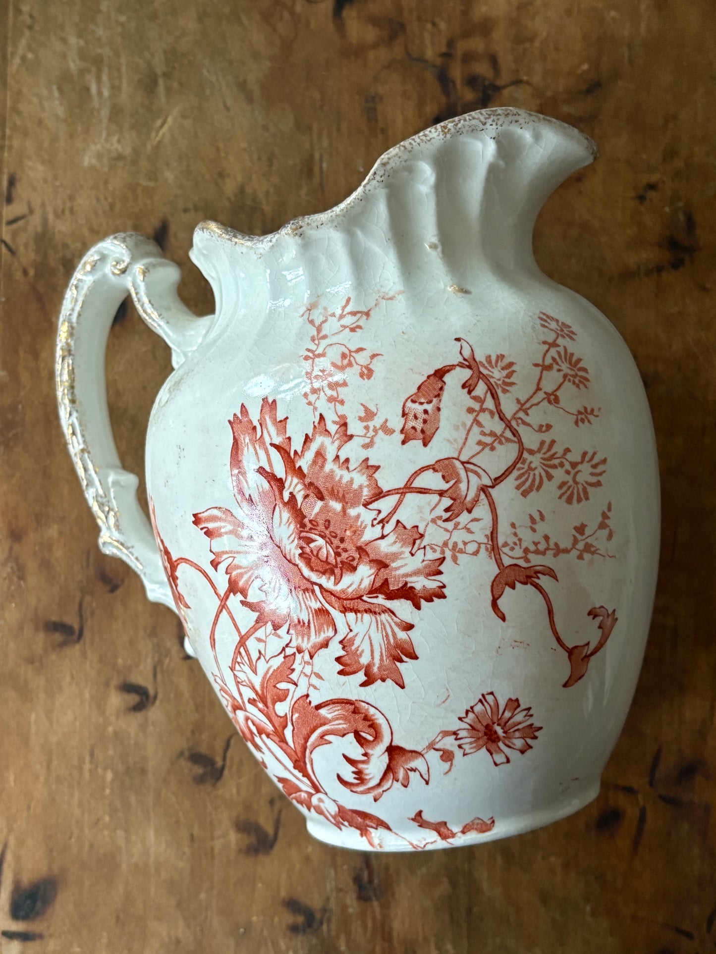 antique floral transferware pitcher