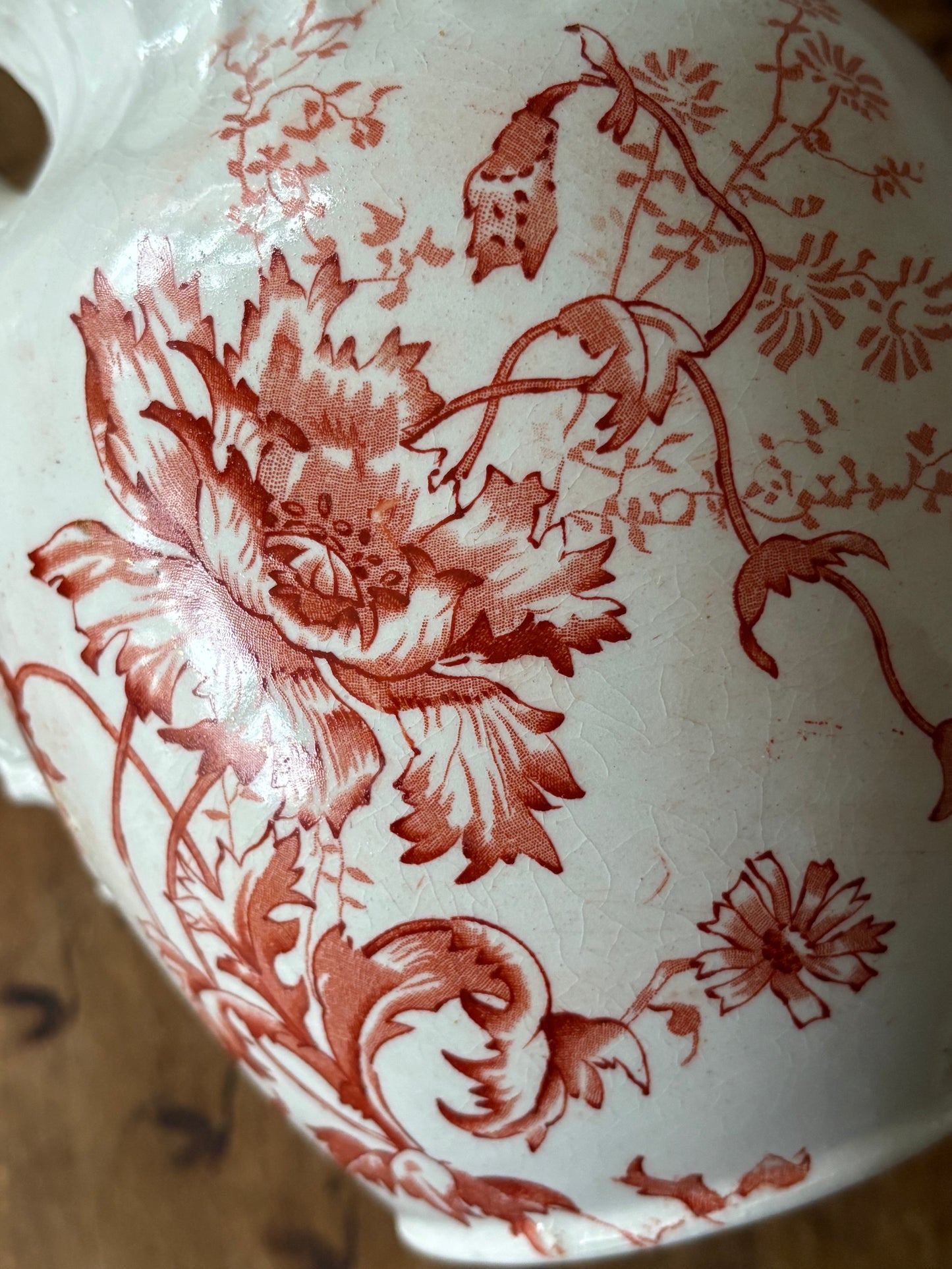 antique floral transferware pitcher