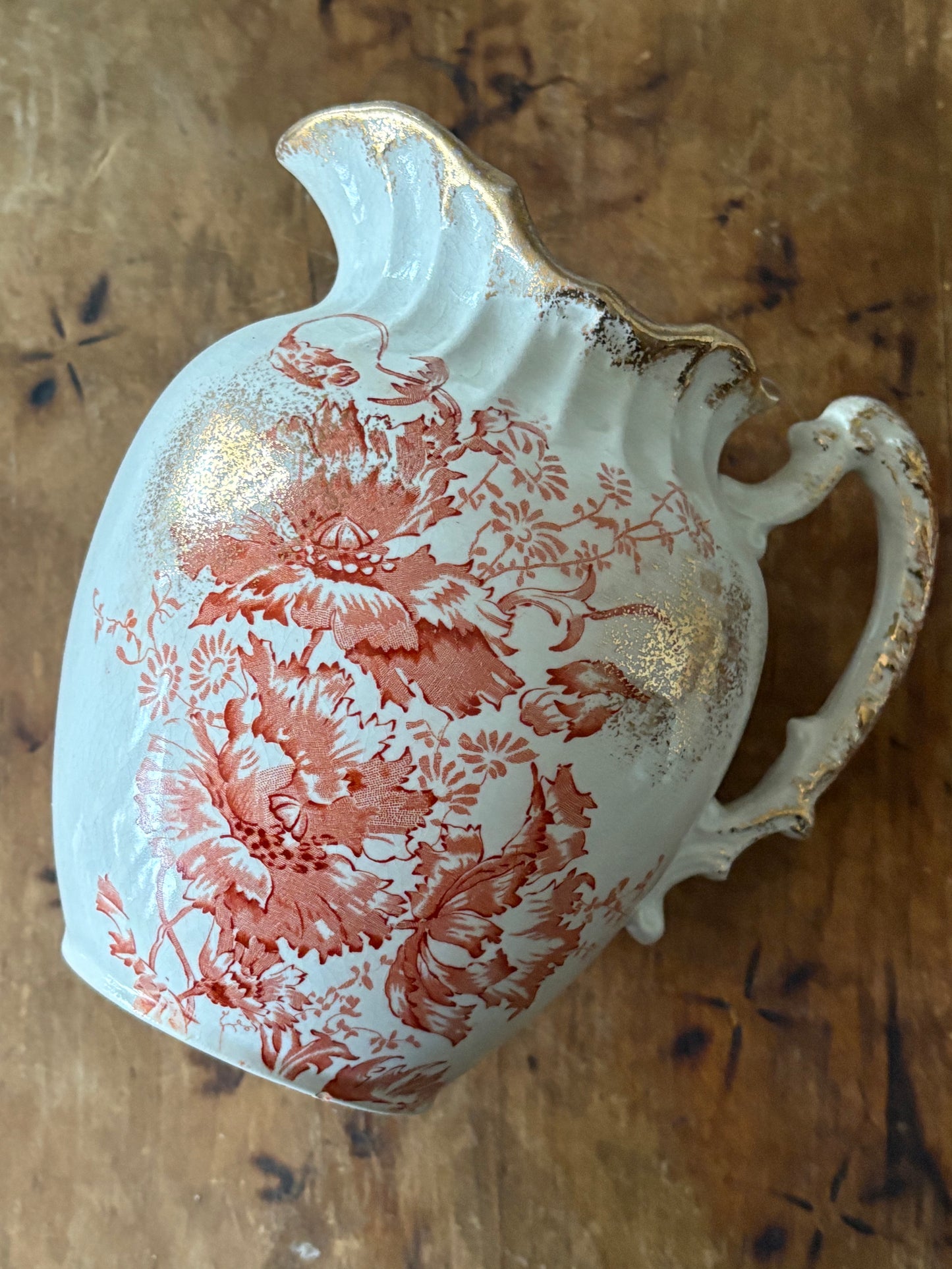antique floral transferware pitcher