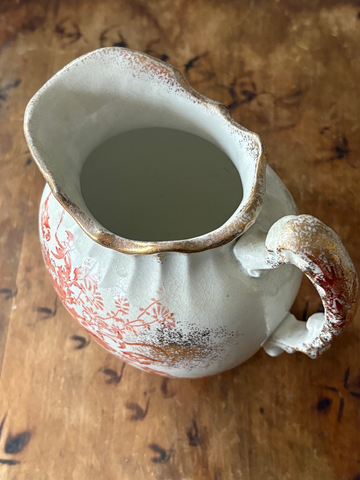 antique floral transferware pitcher