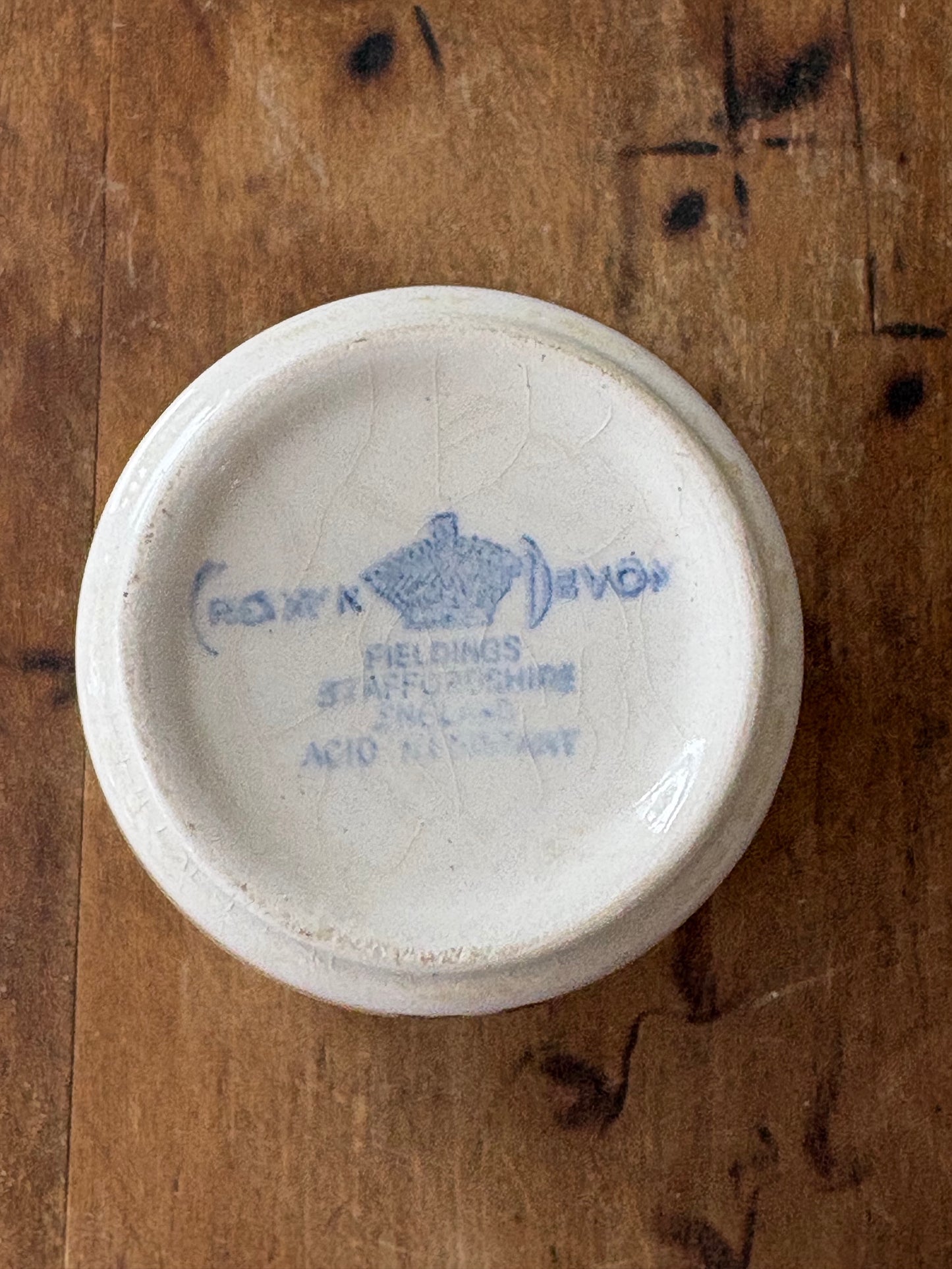 antique blue floral transferware ironstone toothbrush holder 'Crown Devon' Fieldings Staffordshire