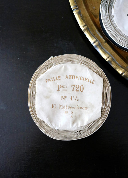 Antique French ribbon with original label - dark brown