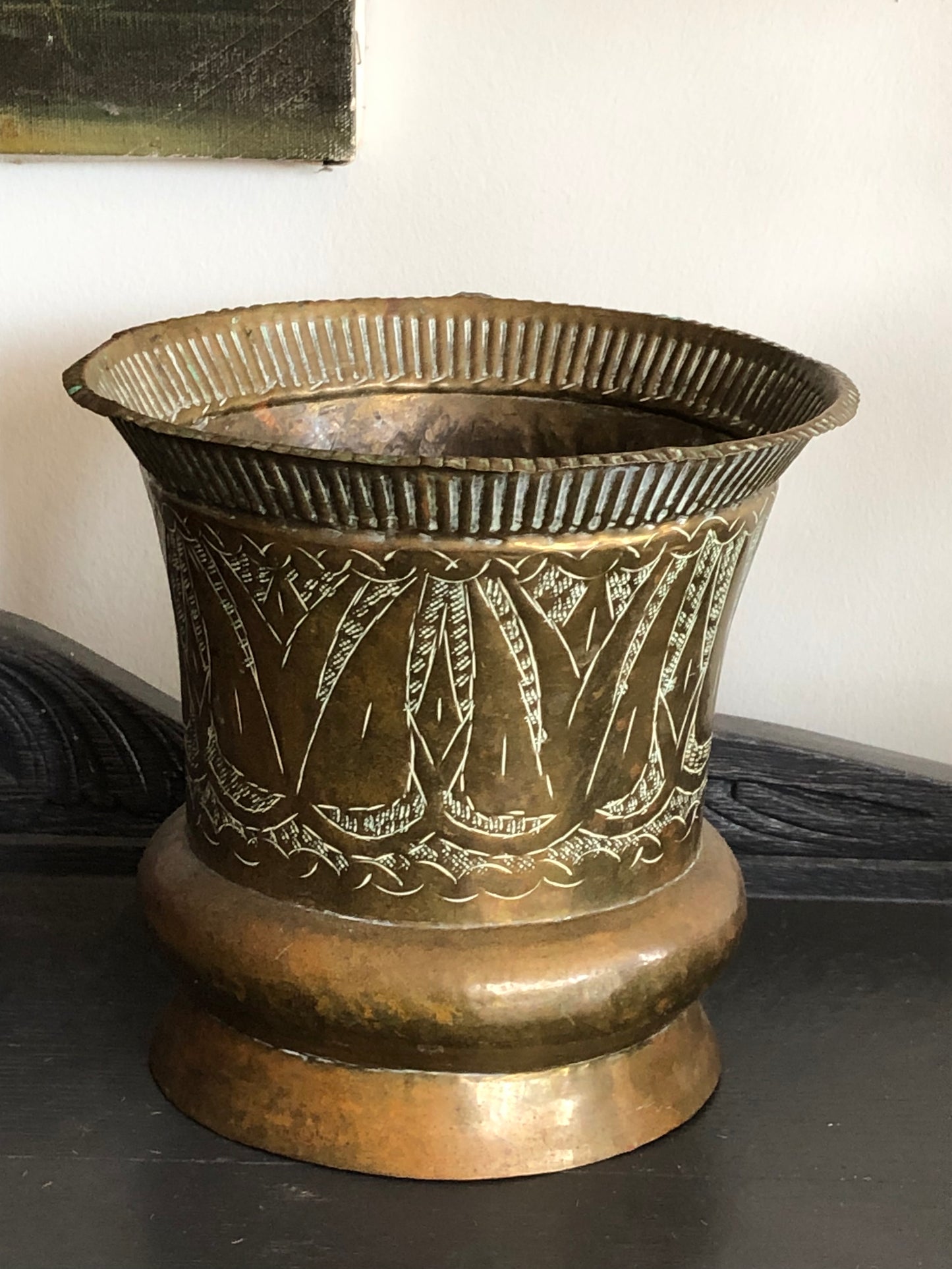 vintage etched brass planter