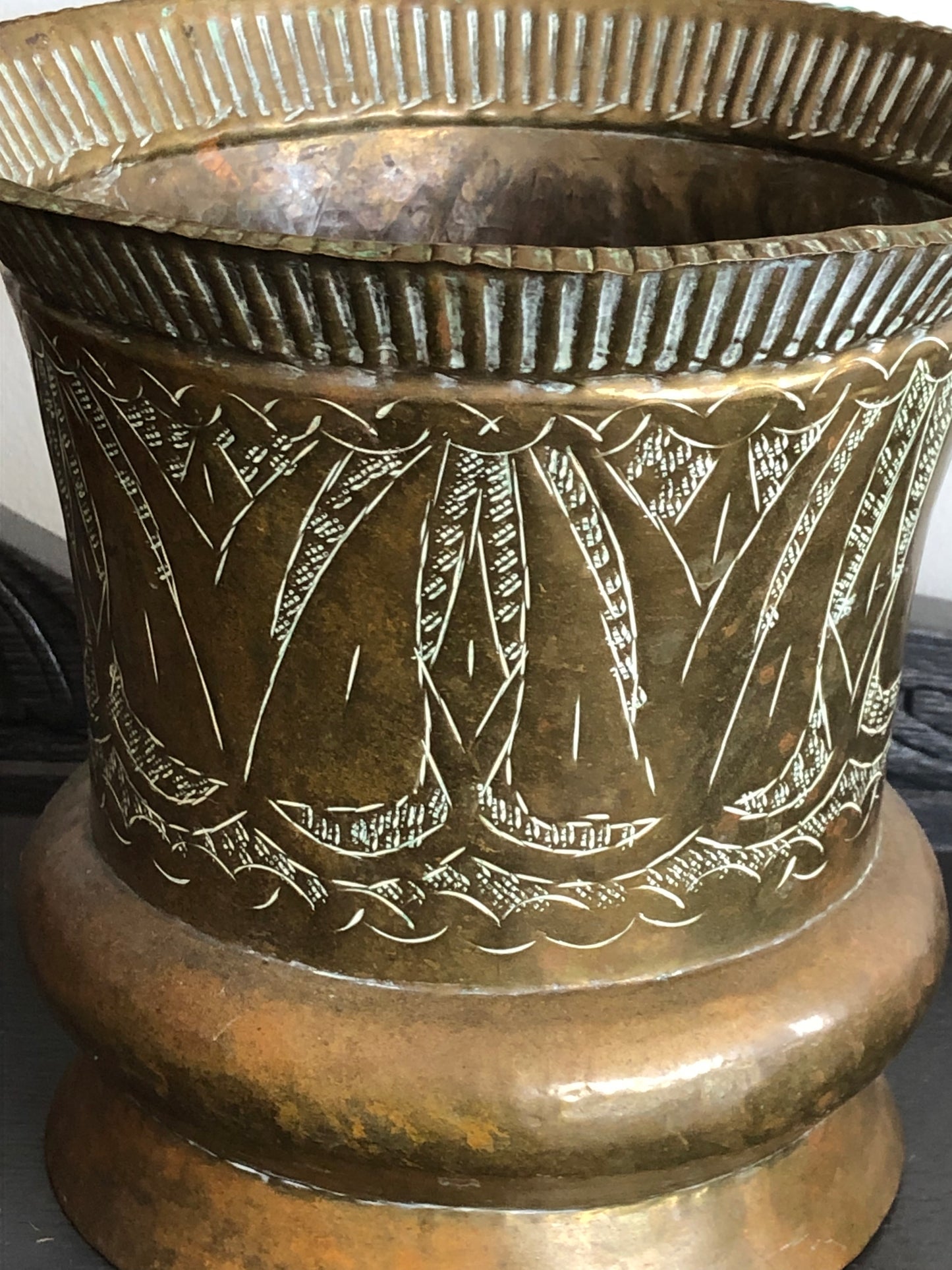 vintage etched brass planter